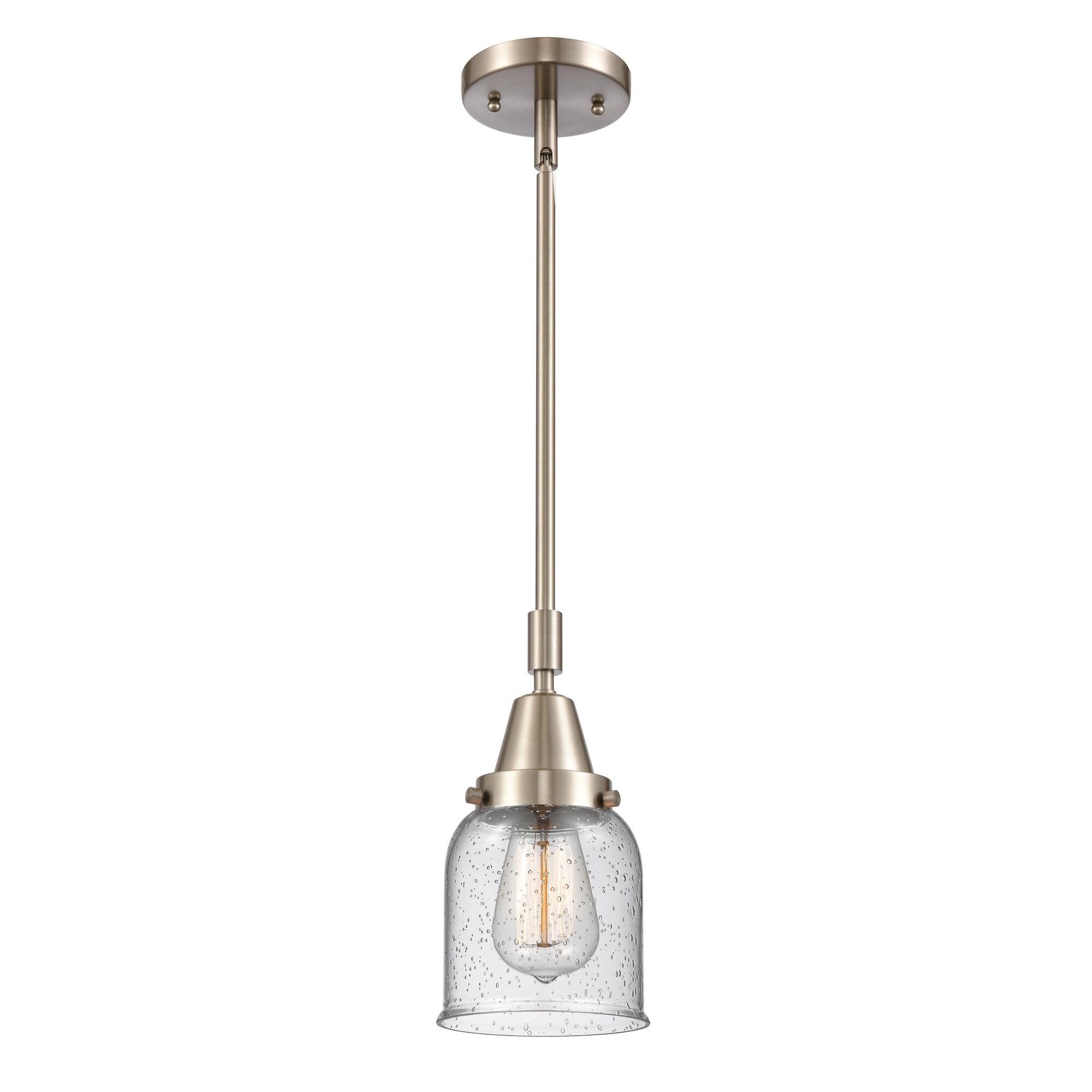 Shown in Brushed Satin Nickel finish and Seedy Small Bell glass