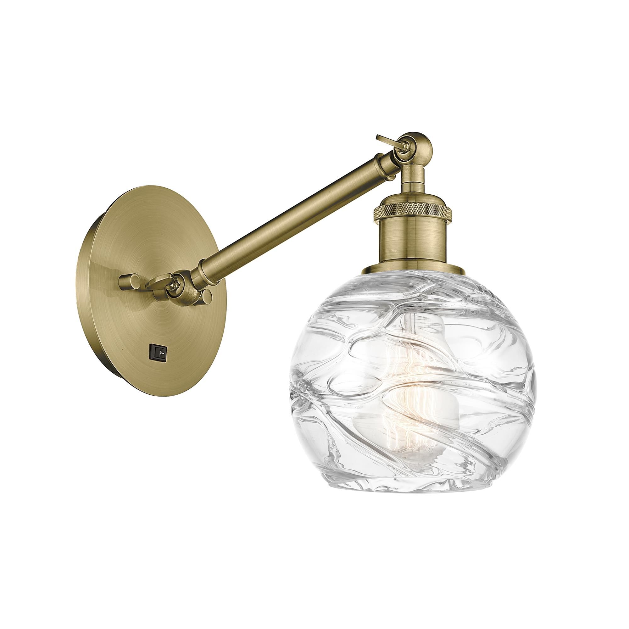Shown in Antique Brass finish and Clear Athens Deco Swirl 8