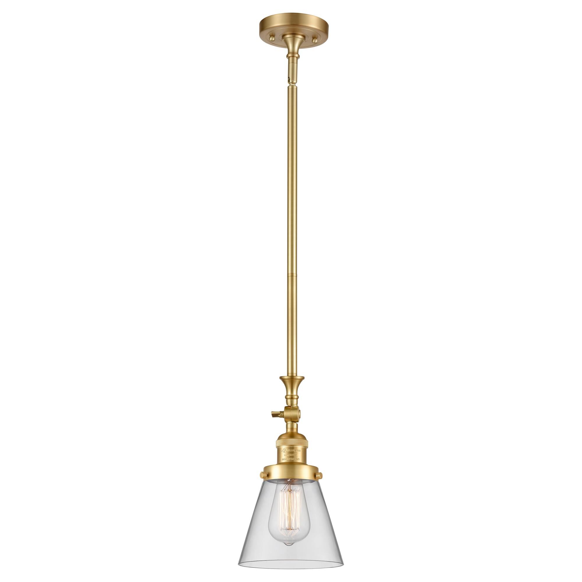 Shown in Satin Gold finish and Clear Small Cone glass