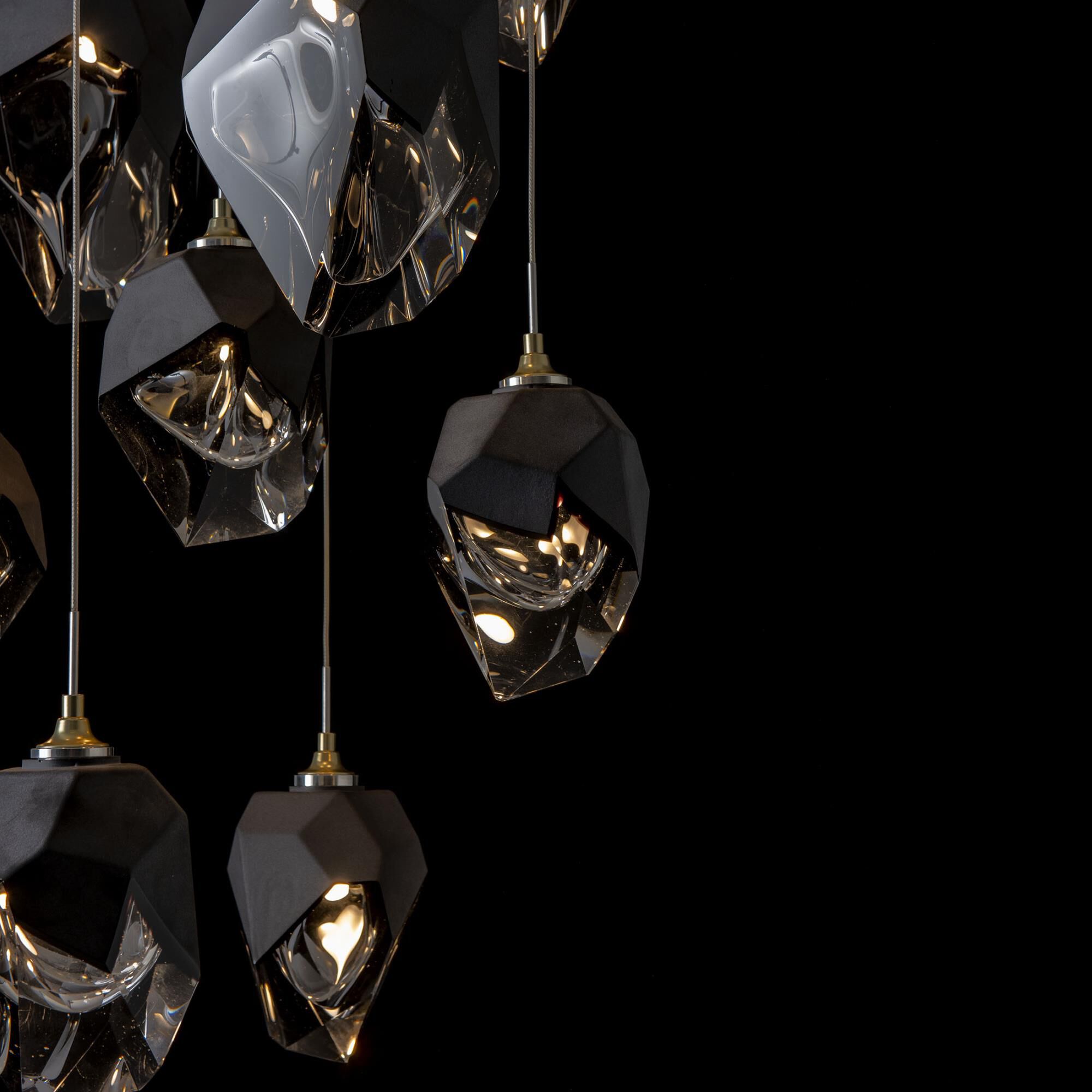 Shown in Modern Brass finish and Black glass and Black Glass shade