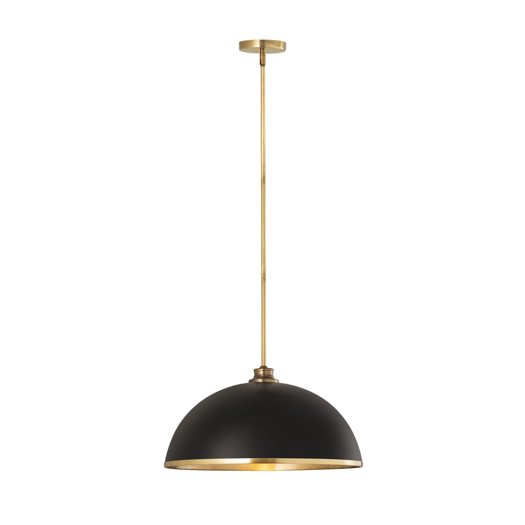 Shown in Matte Black and Rubbed Brass finish and Matte Black and Rubbed Brass shade