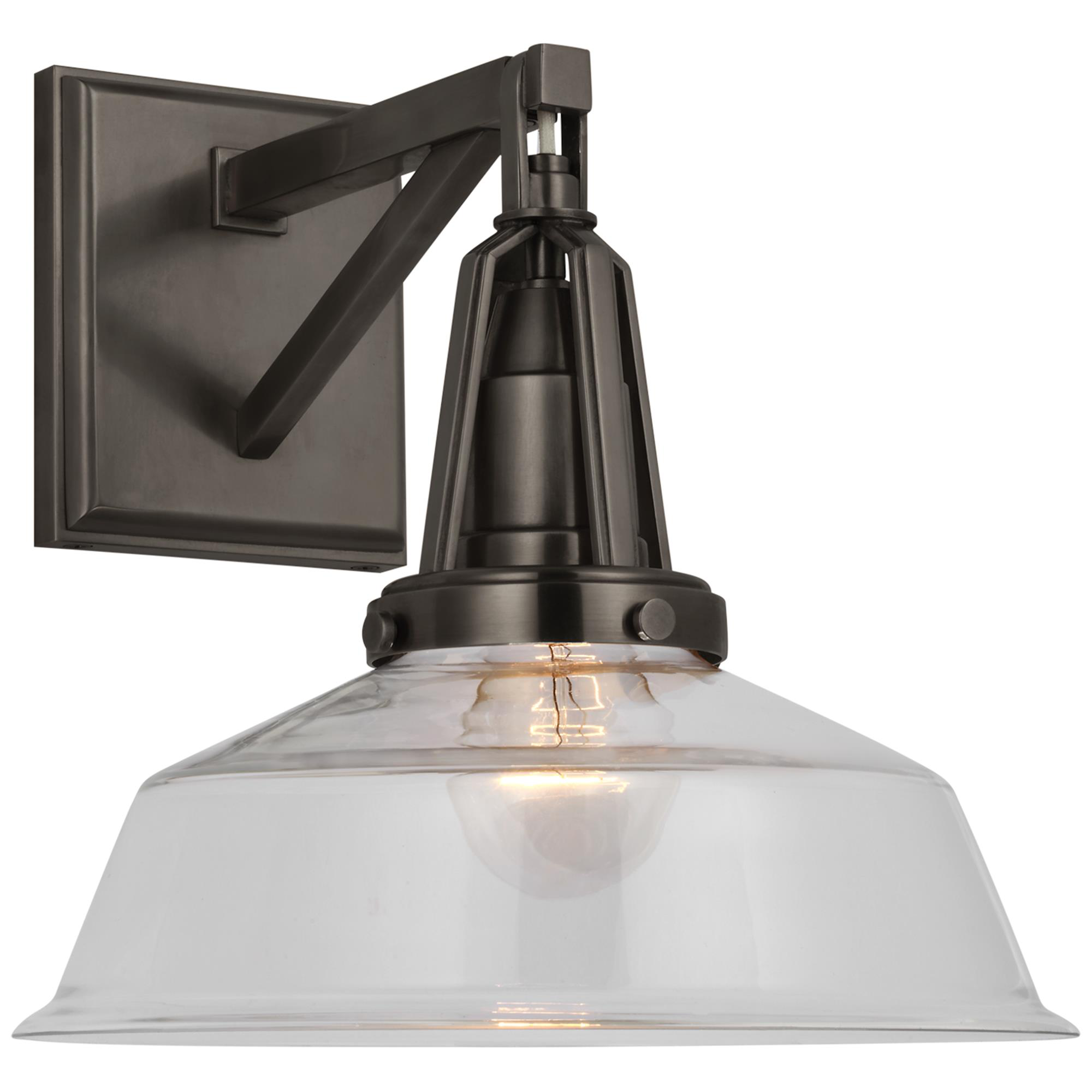 Shown in Bronze finish and Clear Glass shade