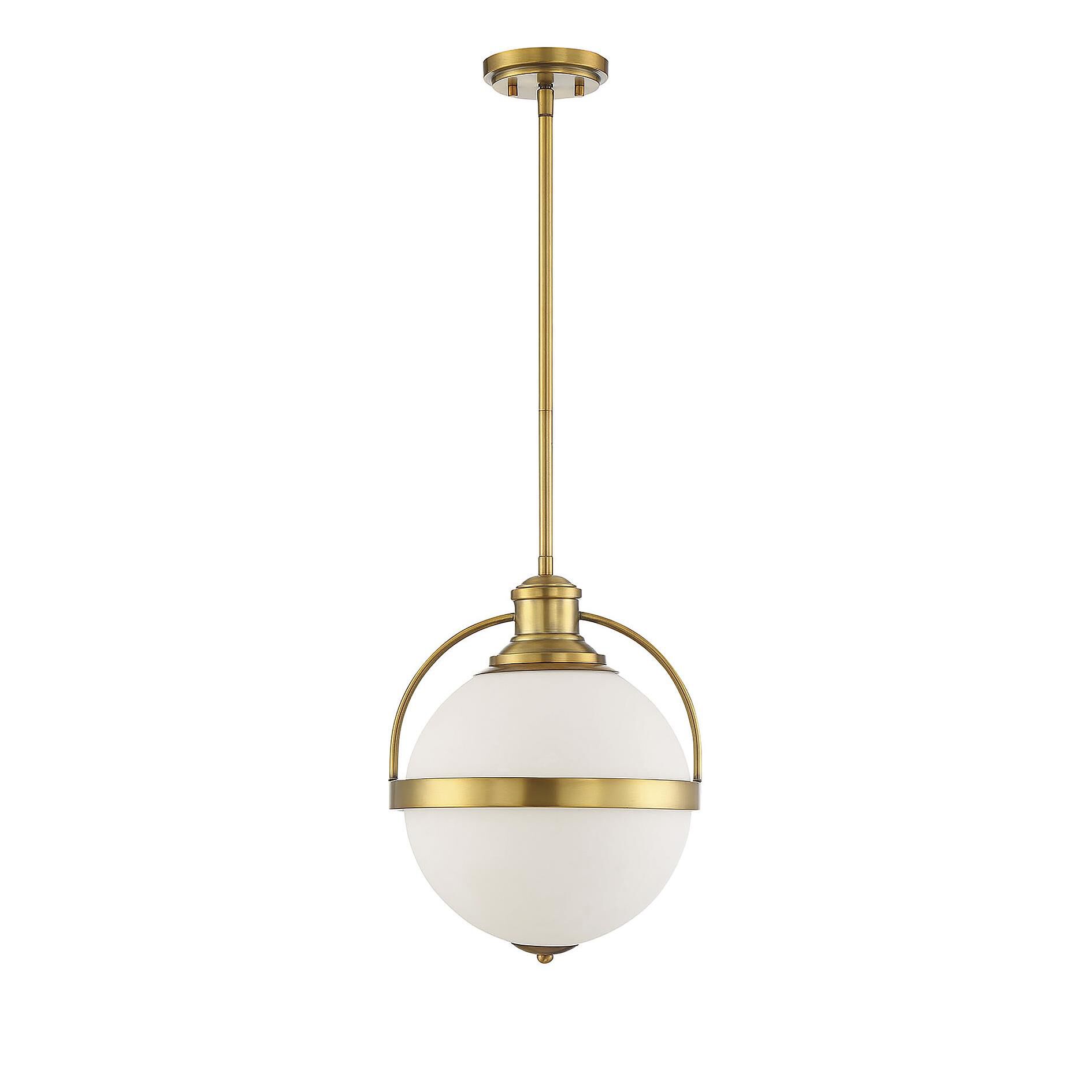 Shown in Warm Brass finish and White Opal glass