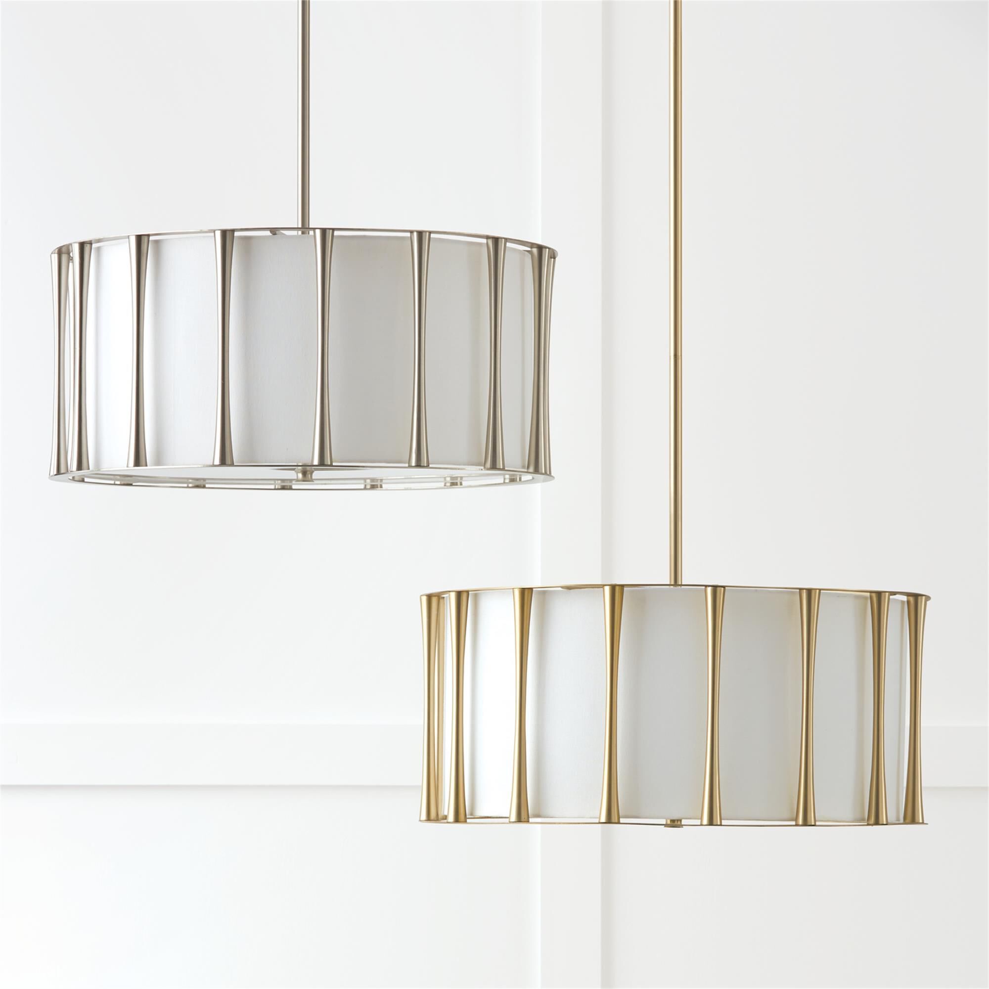 Shown in Matte Brass finish and White Fabric shade
