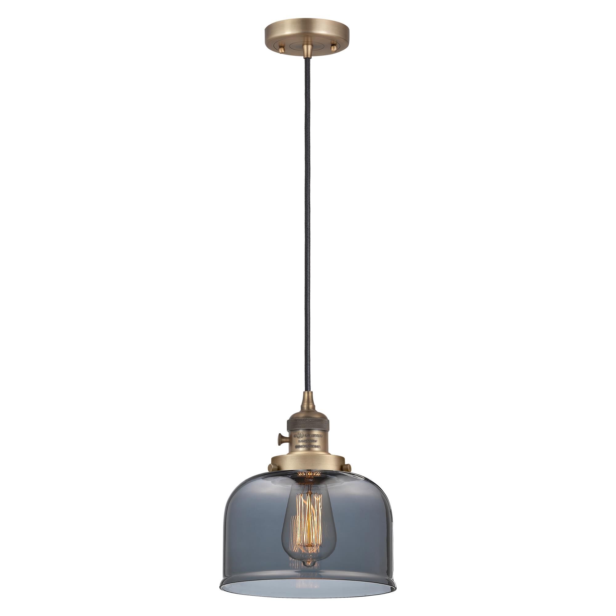 Shown in Brushed Brass finish and Plated Smoke glass