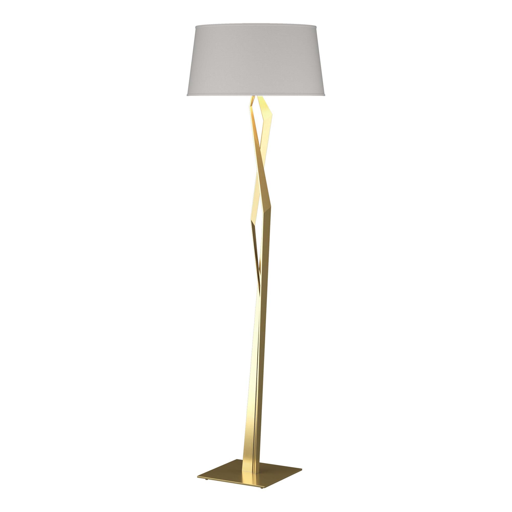 Shown in Modern Brass finish and Flax shade