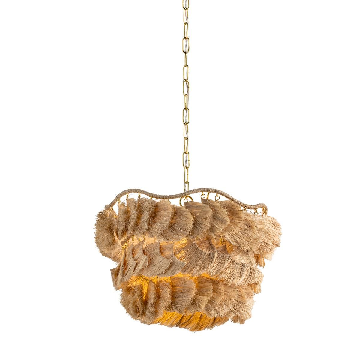 Shown in Aged Brass finish and Banana Fiber shade