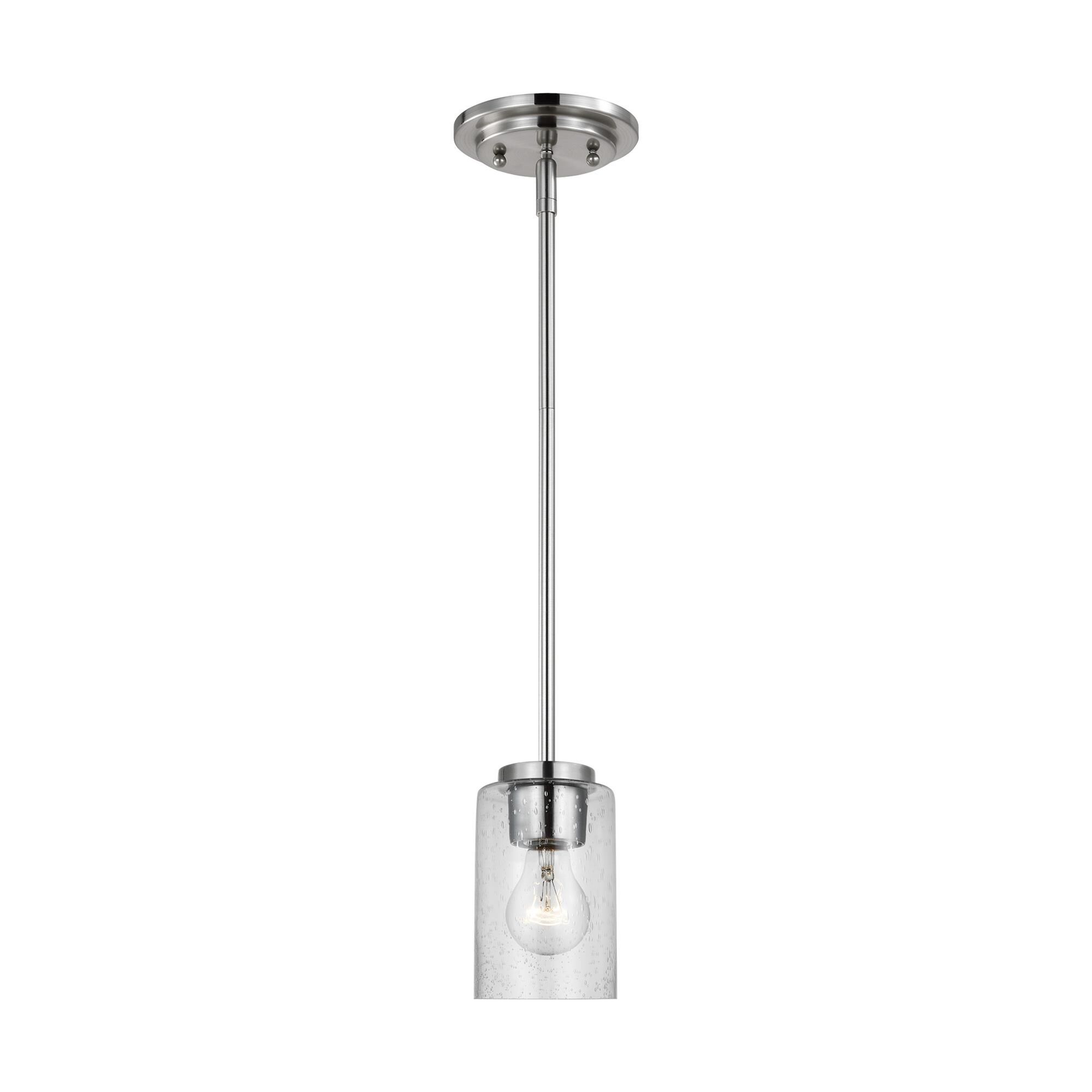 Shown in Brushed Nickel finish and Clear Seeded glass