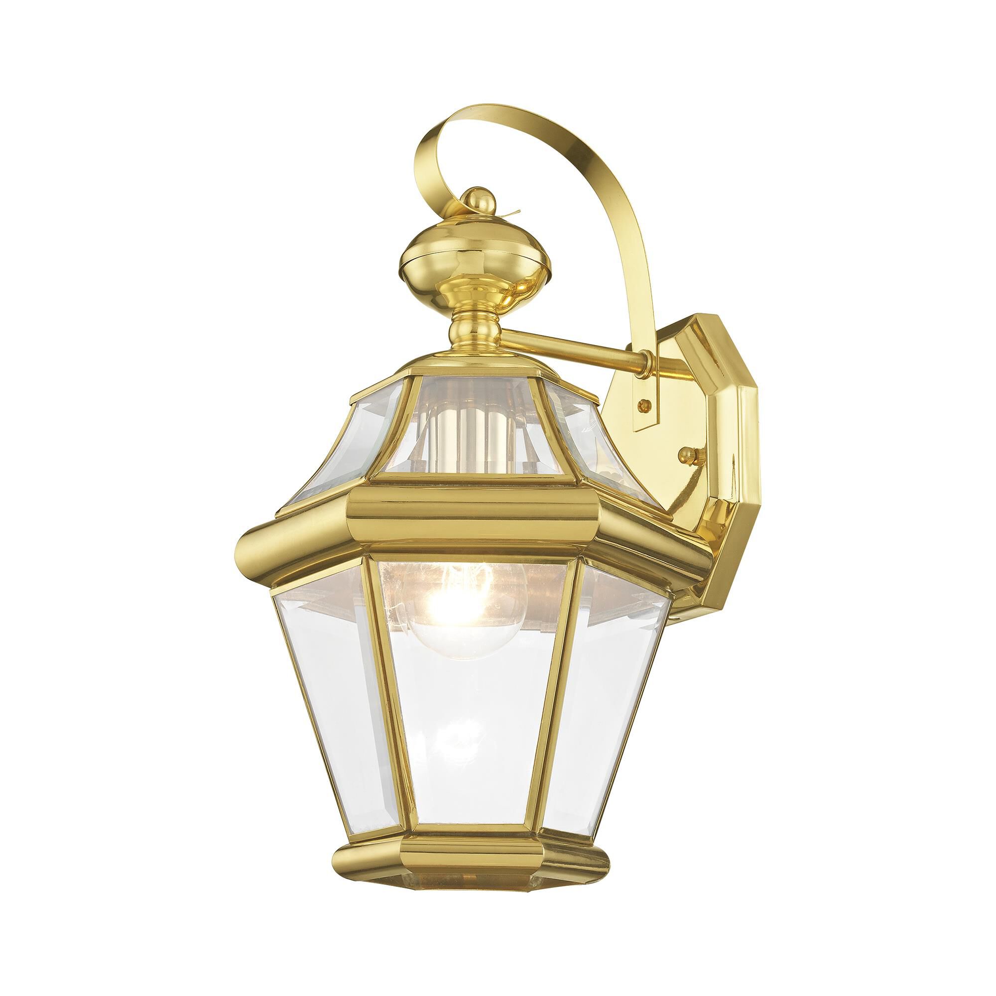 Shown in Polished Brass finish and Clear Beveled glass