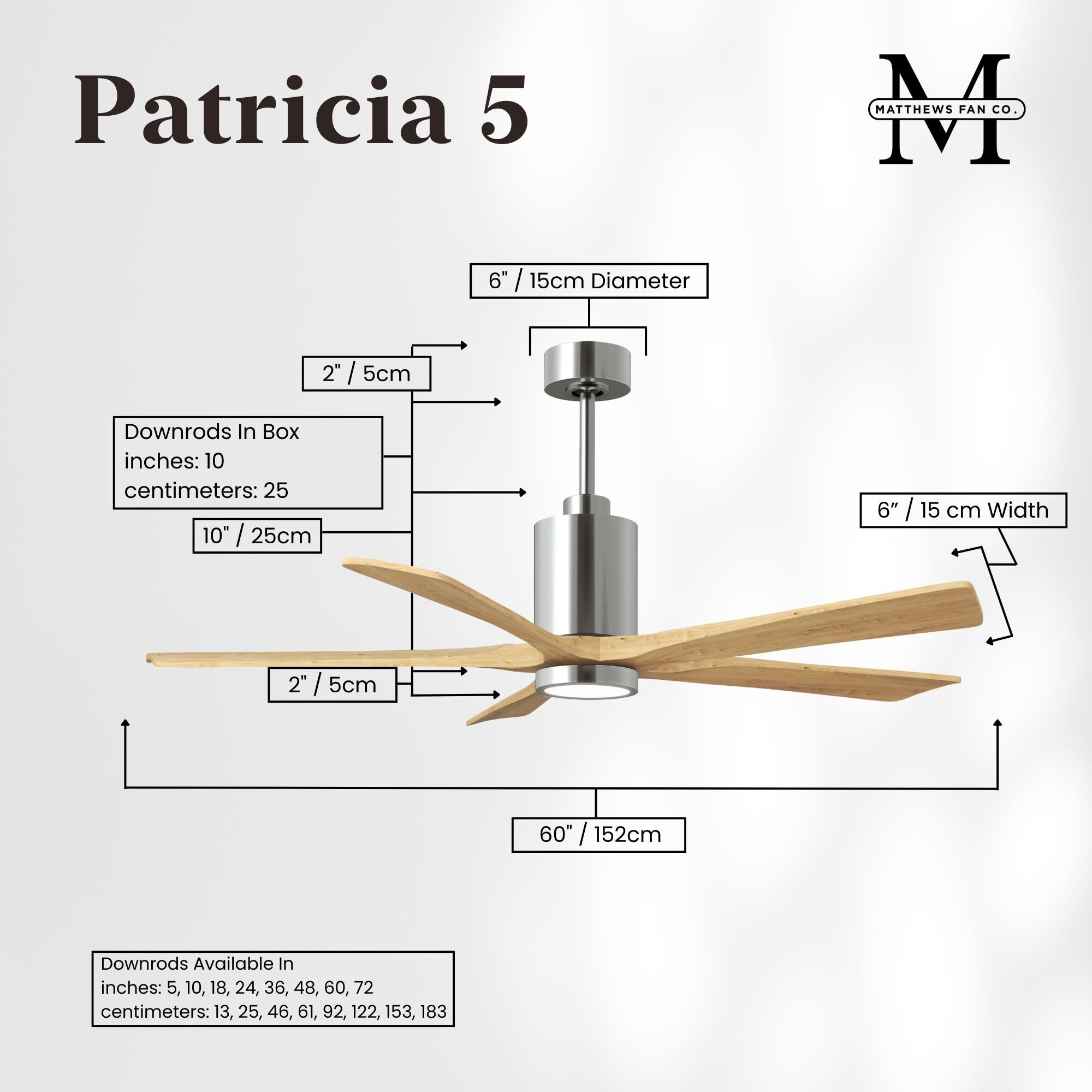 Patricia 60 Inch Ceiling Fan with Light Kit by Matthews Fan Company