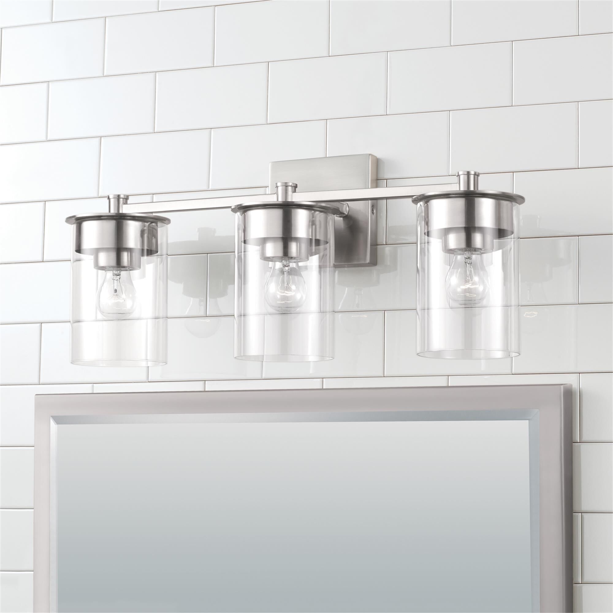 Shown in Brushed Nickel finish and Clear glass