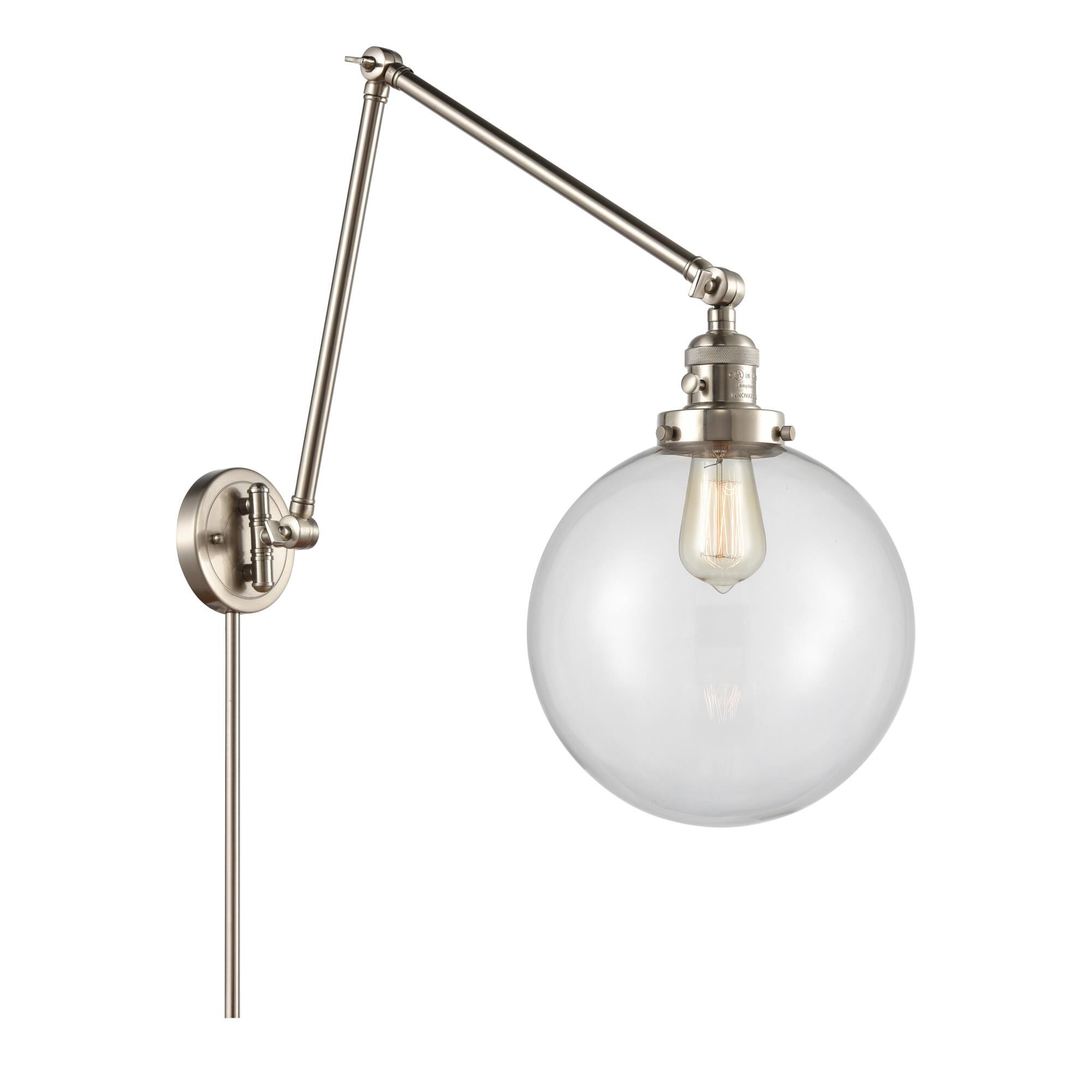 Shown in Brushed Satin Nickel finish and Clear Beacon glass