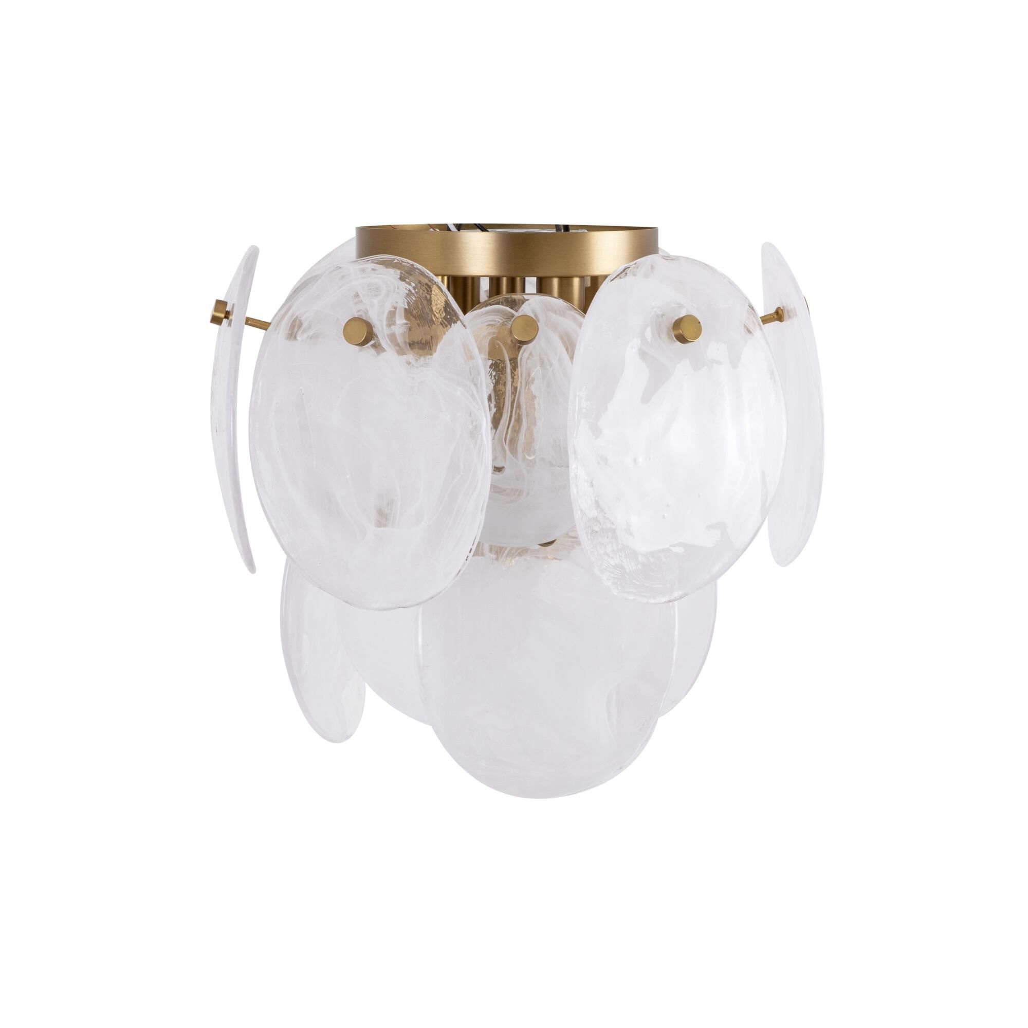 Shown in Brushed Brass finish and Wispy White Murano Style glass