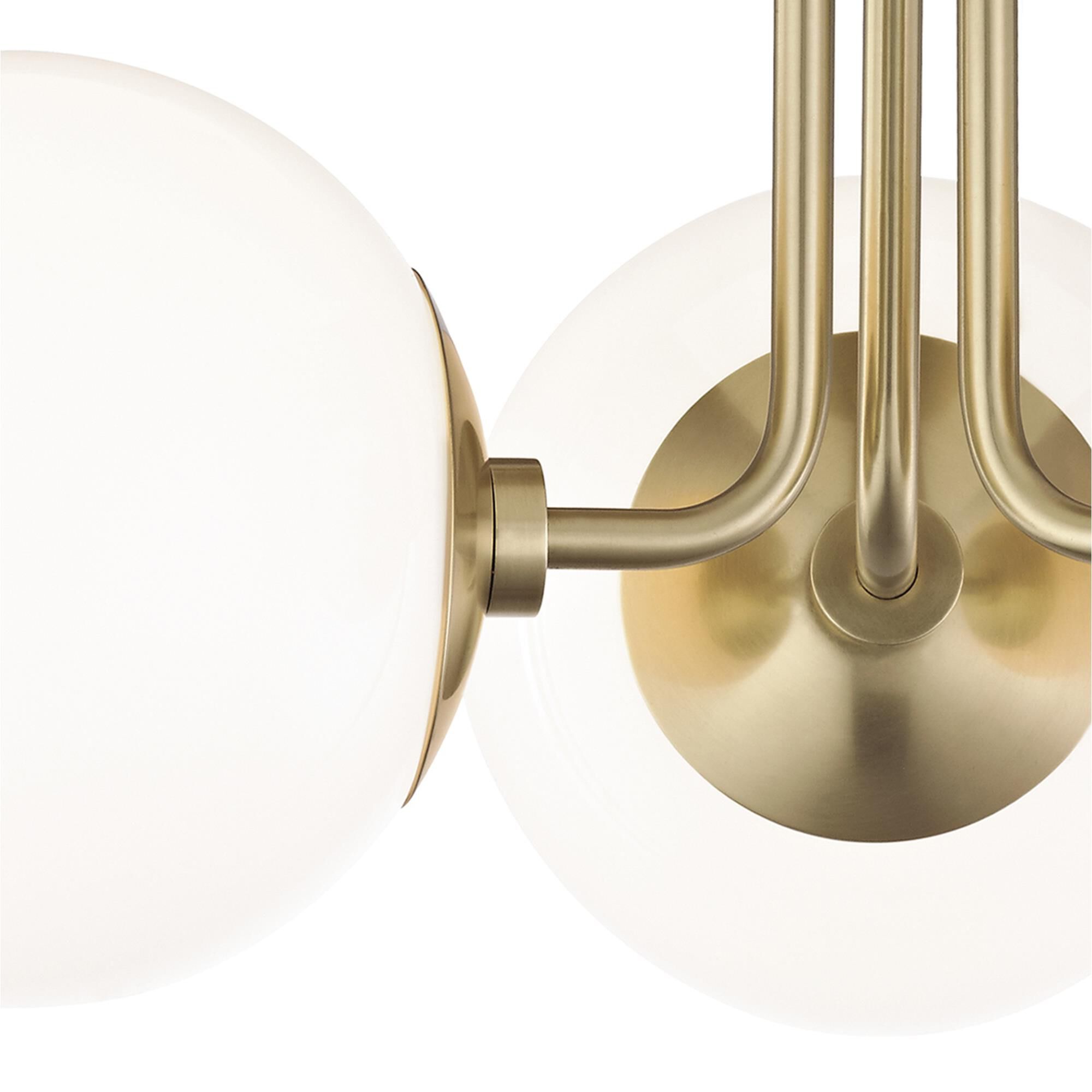 Shown in Aged Brass finish and Opal Glossy glass