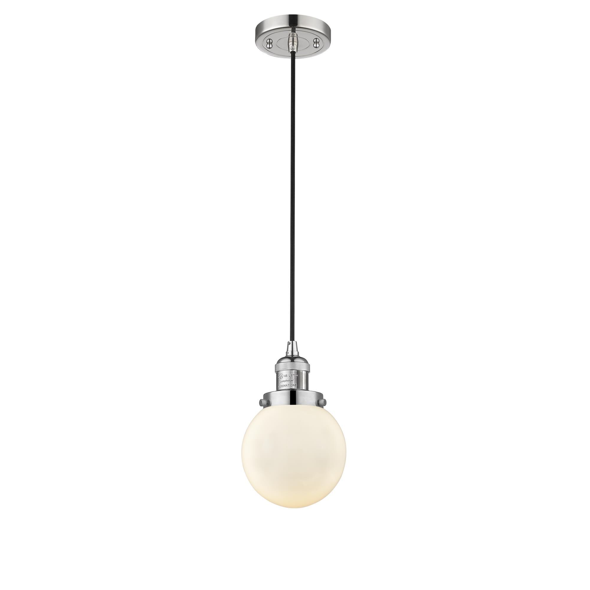 Shown in Polished Nickel finish and Matte White Cased glass