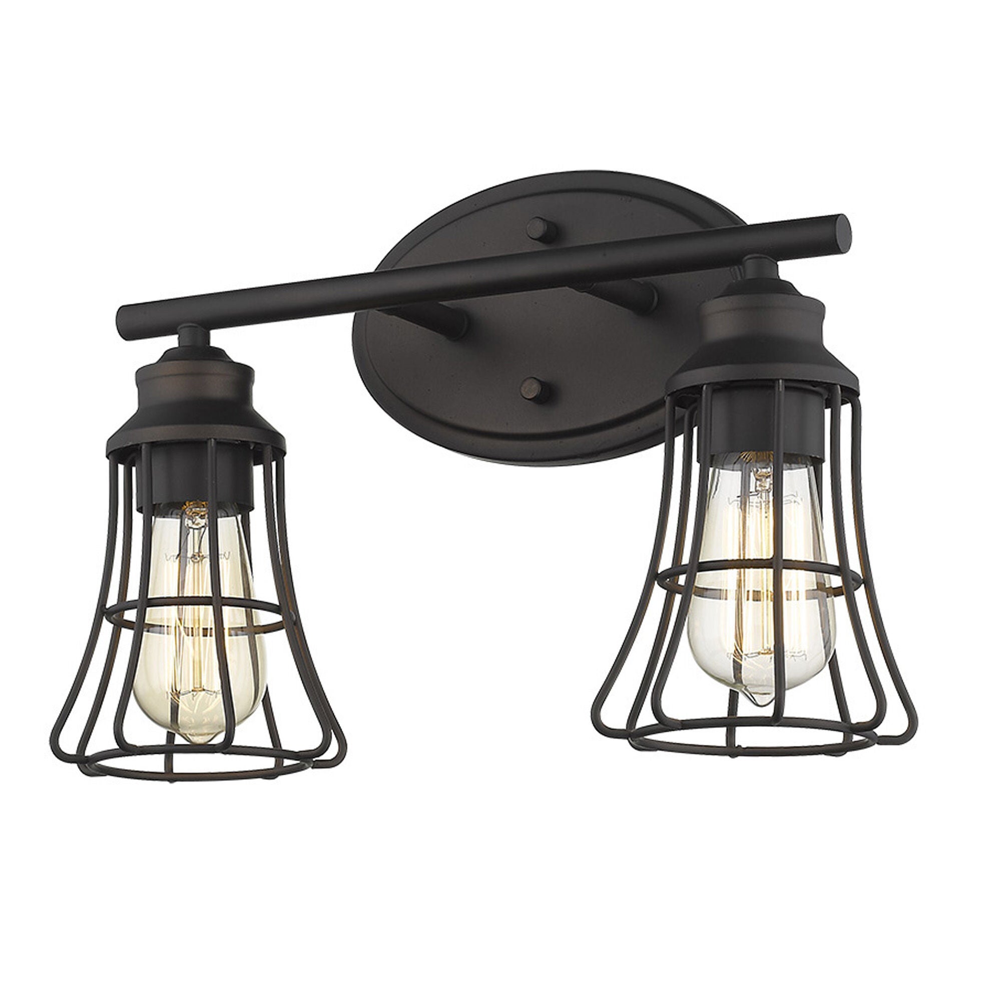 Shown in Oil-Rubbed Bronze finish and Oil-Rubbed Bronze glass and Oil-Rubbed Bronze, Geometric Metal Cage s shade