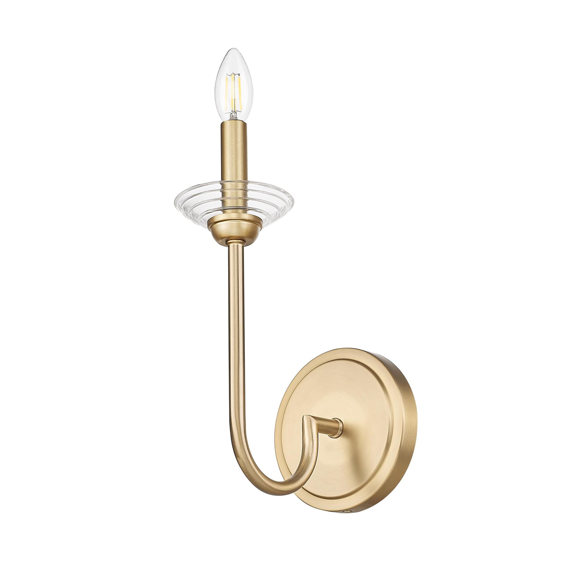 Shown in Modern Gold finish and Clear Ribbed glass and Clear Ribbed shade