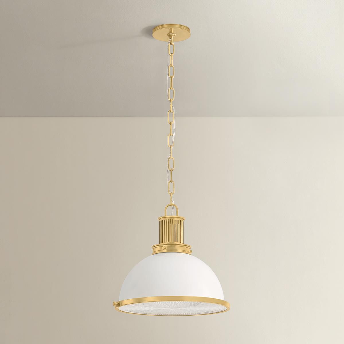 Shown in Aged Brass finish and Opal Glossy glass