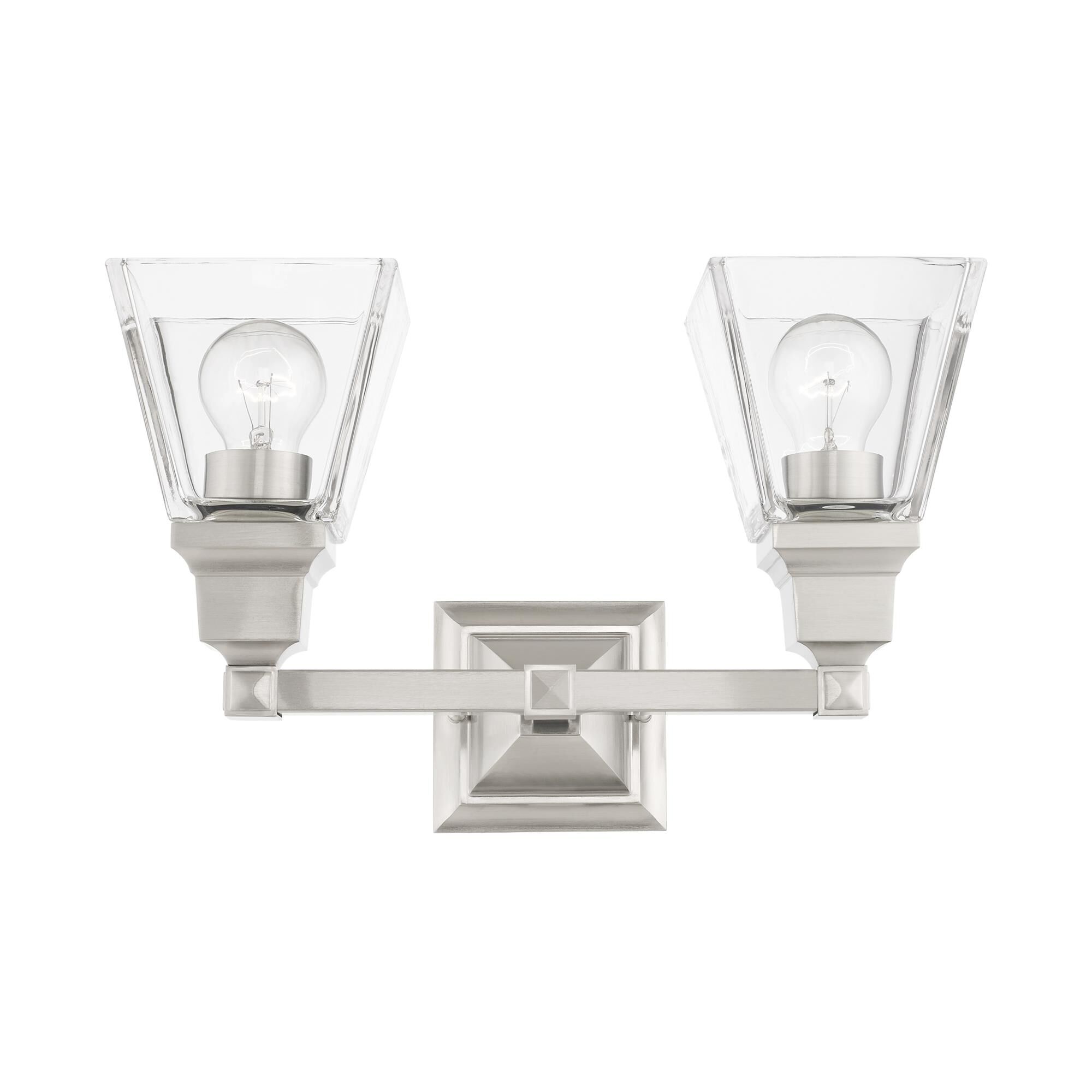 Shown in Brushed Nickel finish and Clear glass and Clear Glass shade