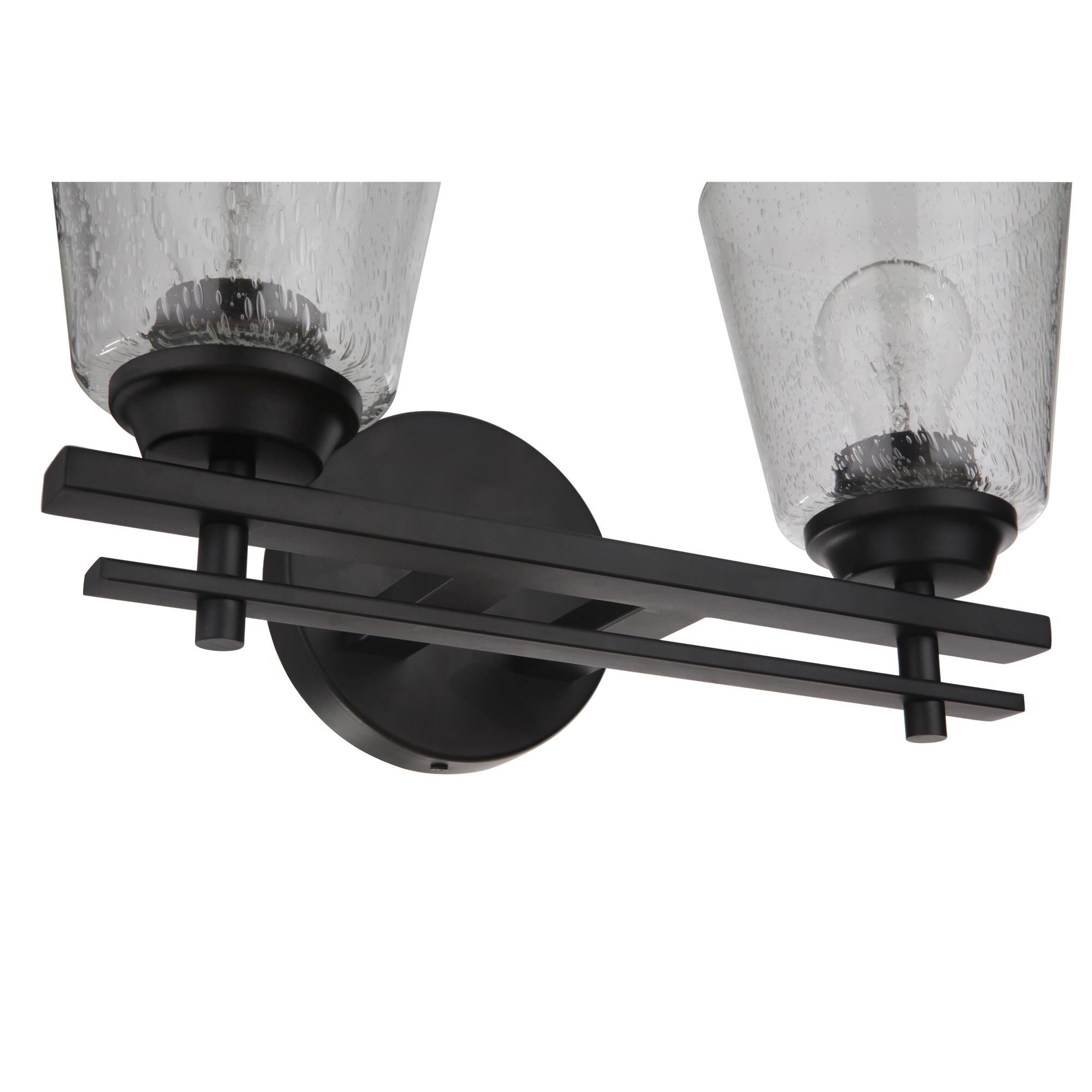 Shown in Flat Black finish and Clear Seeded glass and Glass shade