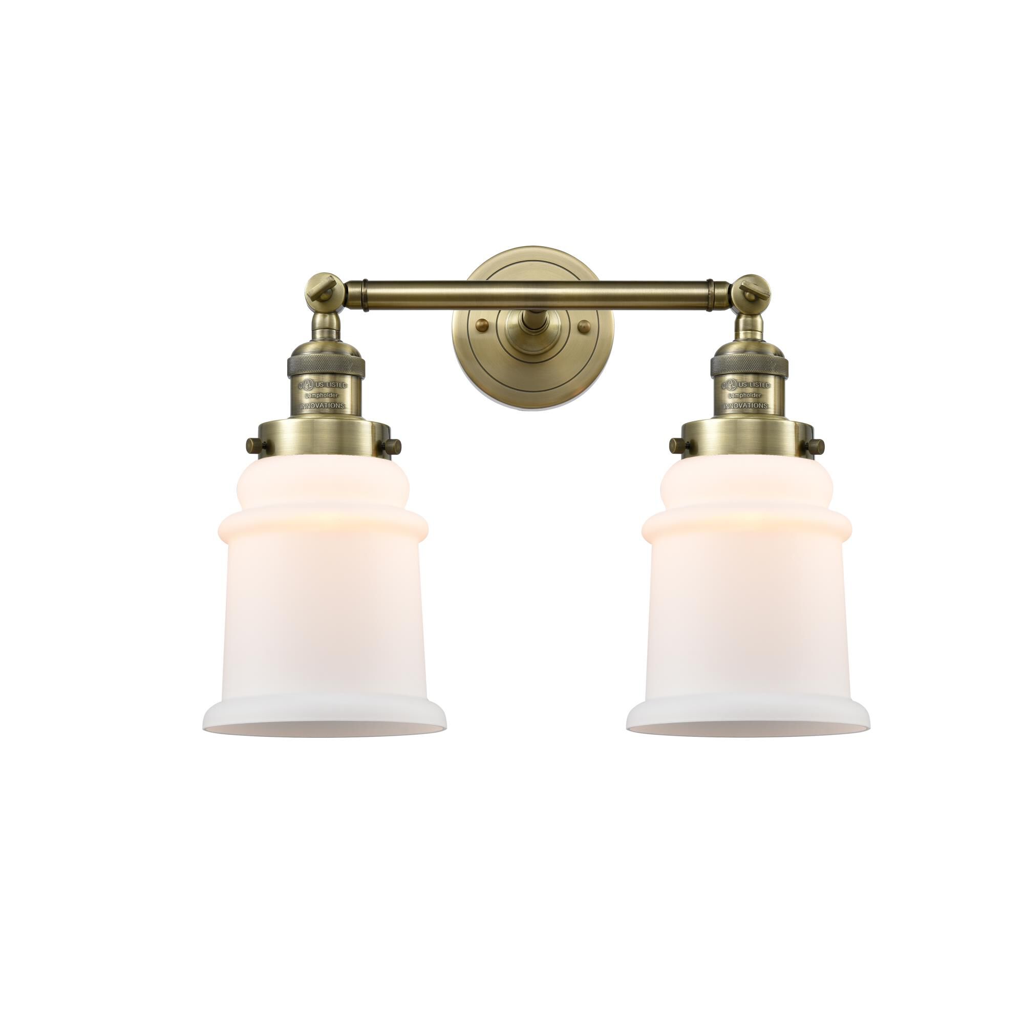 Shown in Antique Brass finish and Frosted glass