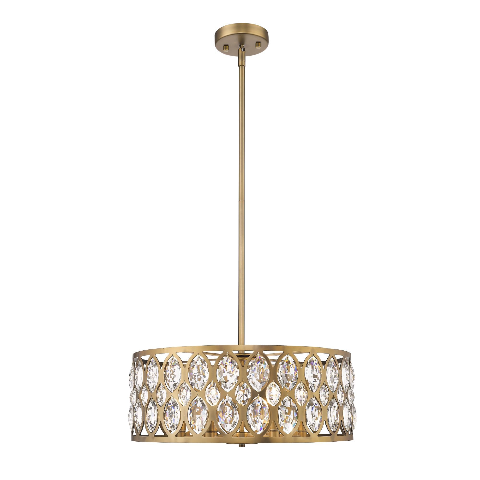 Shown in Heirloom Brass finish and Crystal glass and Crystal shade