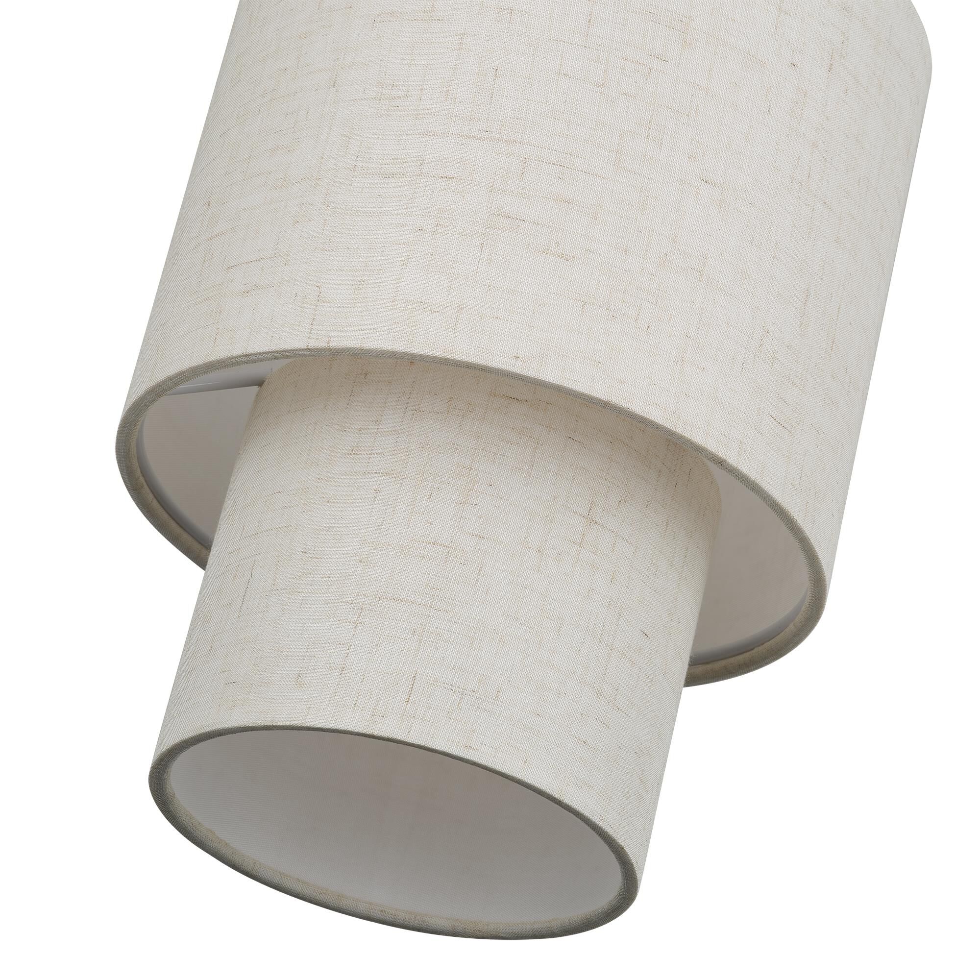 Shown in Antique Brass finish and Hand Crafted Oatmeal Color Fabric with White Color Inside shade