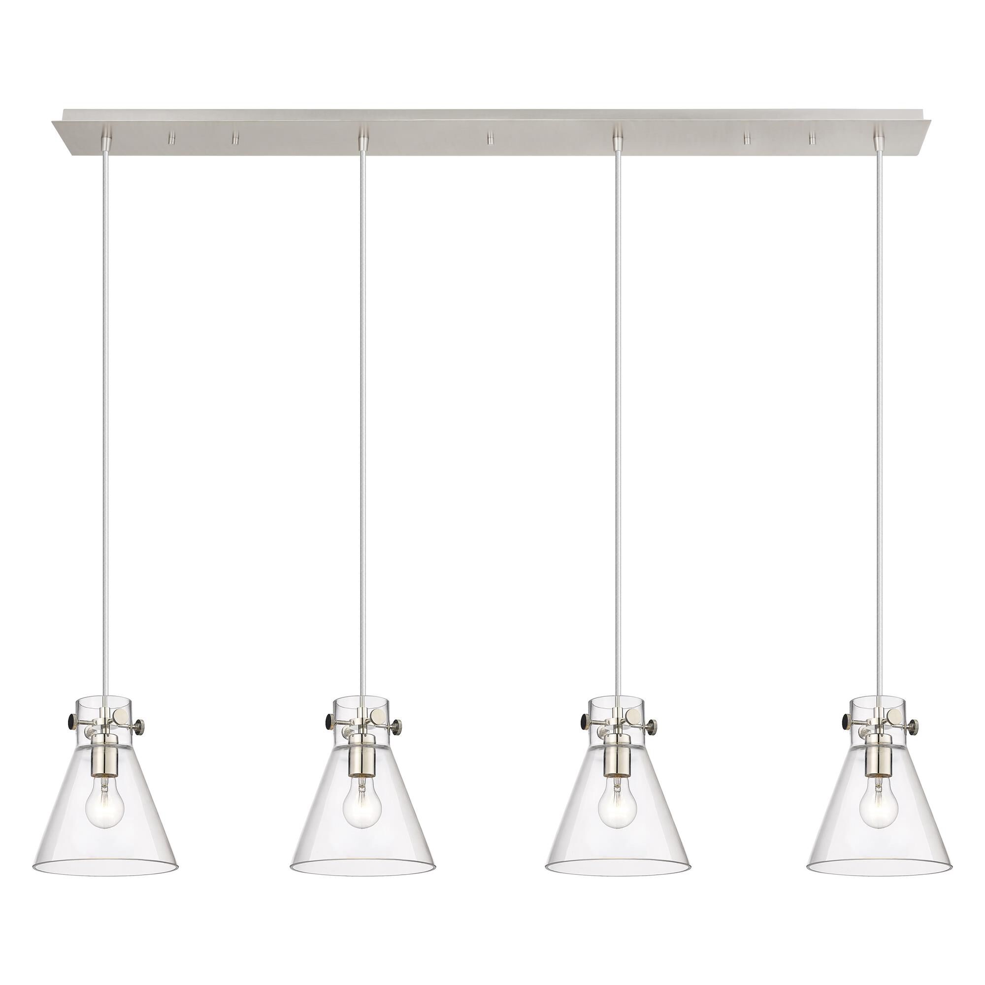 Shown in Polished Nickel finish and Clear glass and Clear Glass shade