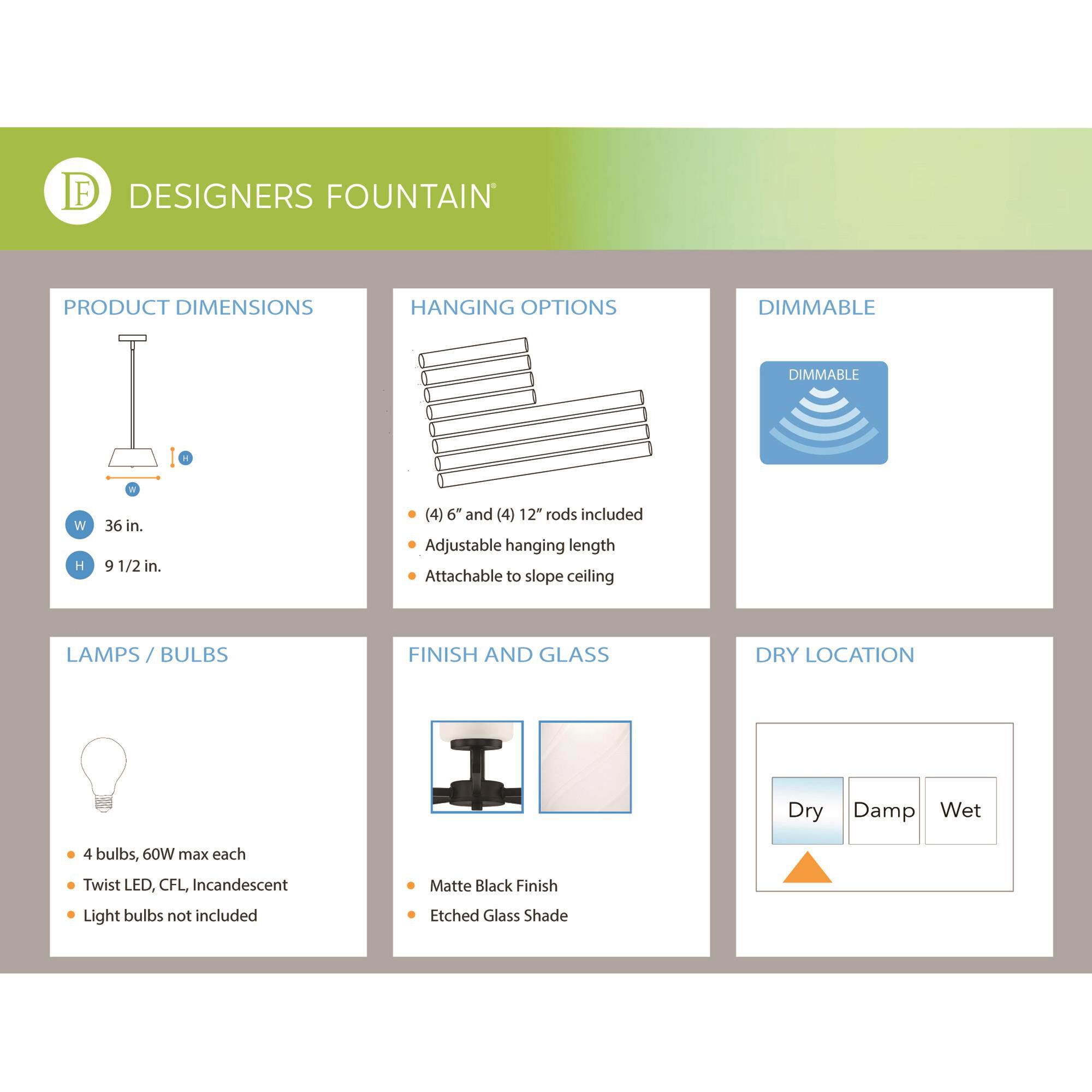 Carmine 36 Inch 4 Light Linear Suspension Light by Designers Fountain