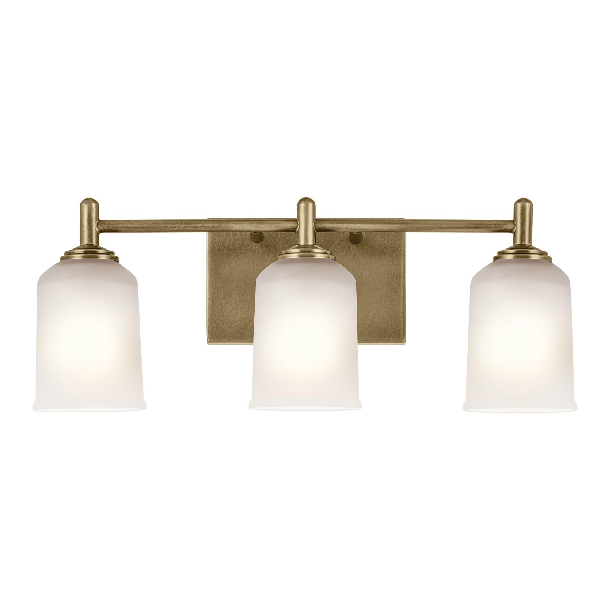Shown in Natural Brass finish and Clear Satin Etched glass