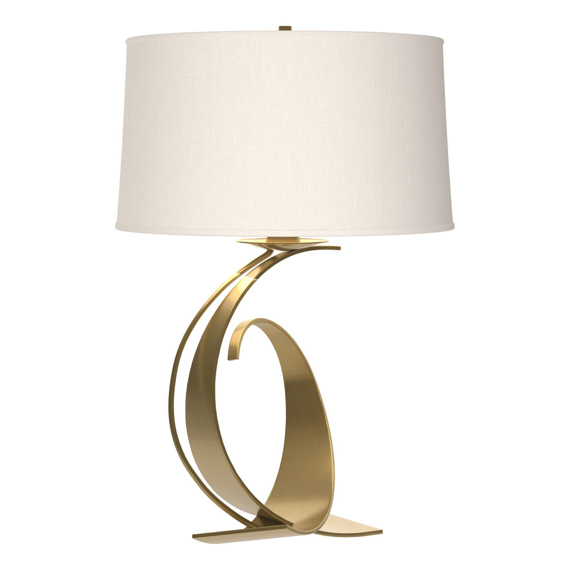 Shown in Modern Brass finish and Natural Anna shade