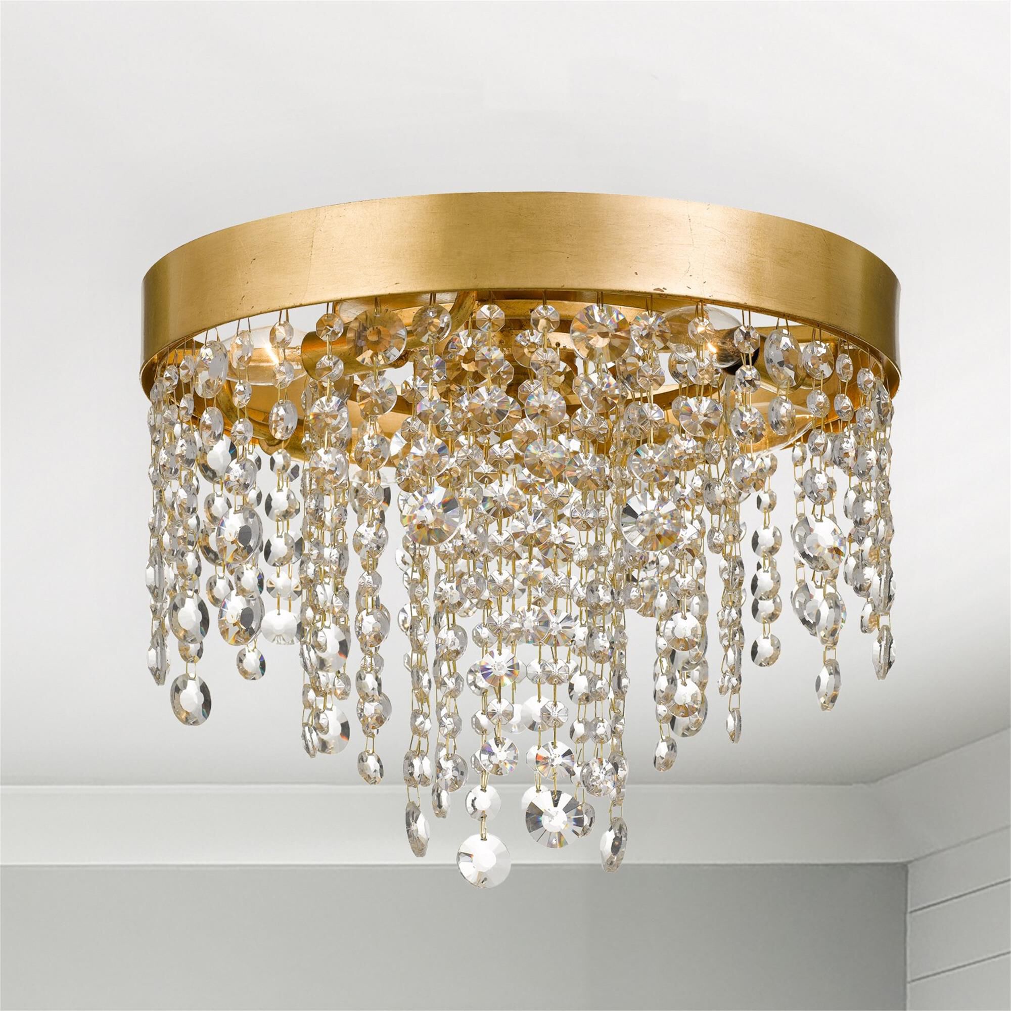 Shown in Antique Gold finish and Hand Cut Crystal crystal