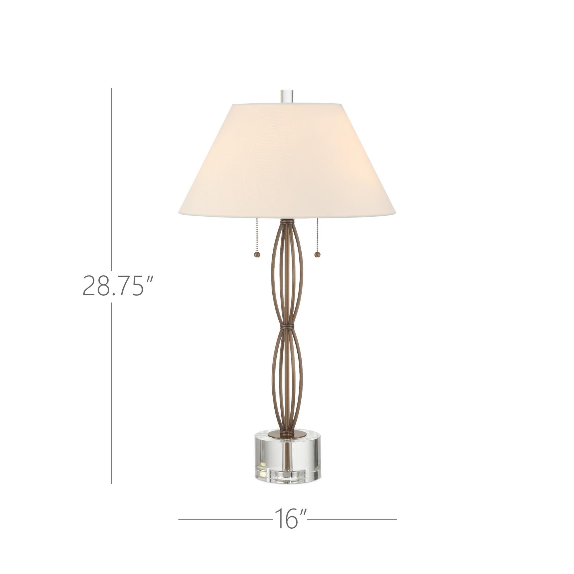 Shown in Antique Brass and Clear finish and Off-White Polyester/Round Coolie/Hardback shade