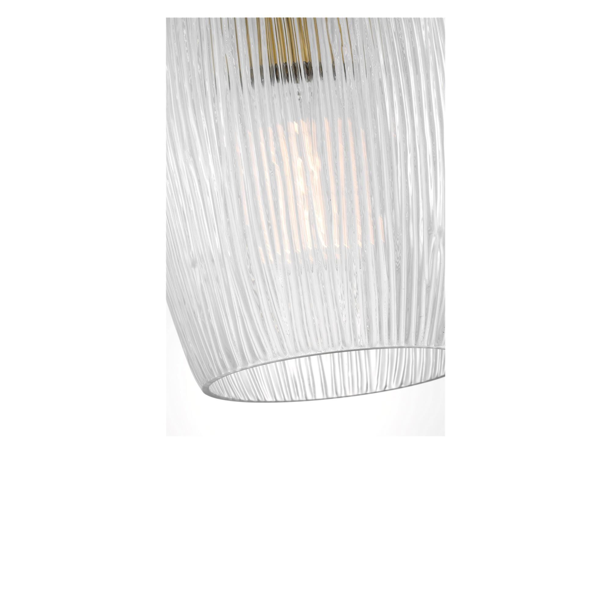 Shown in Burnished Brass finish and Striped Clear glass