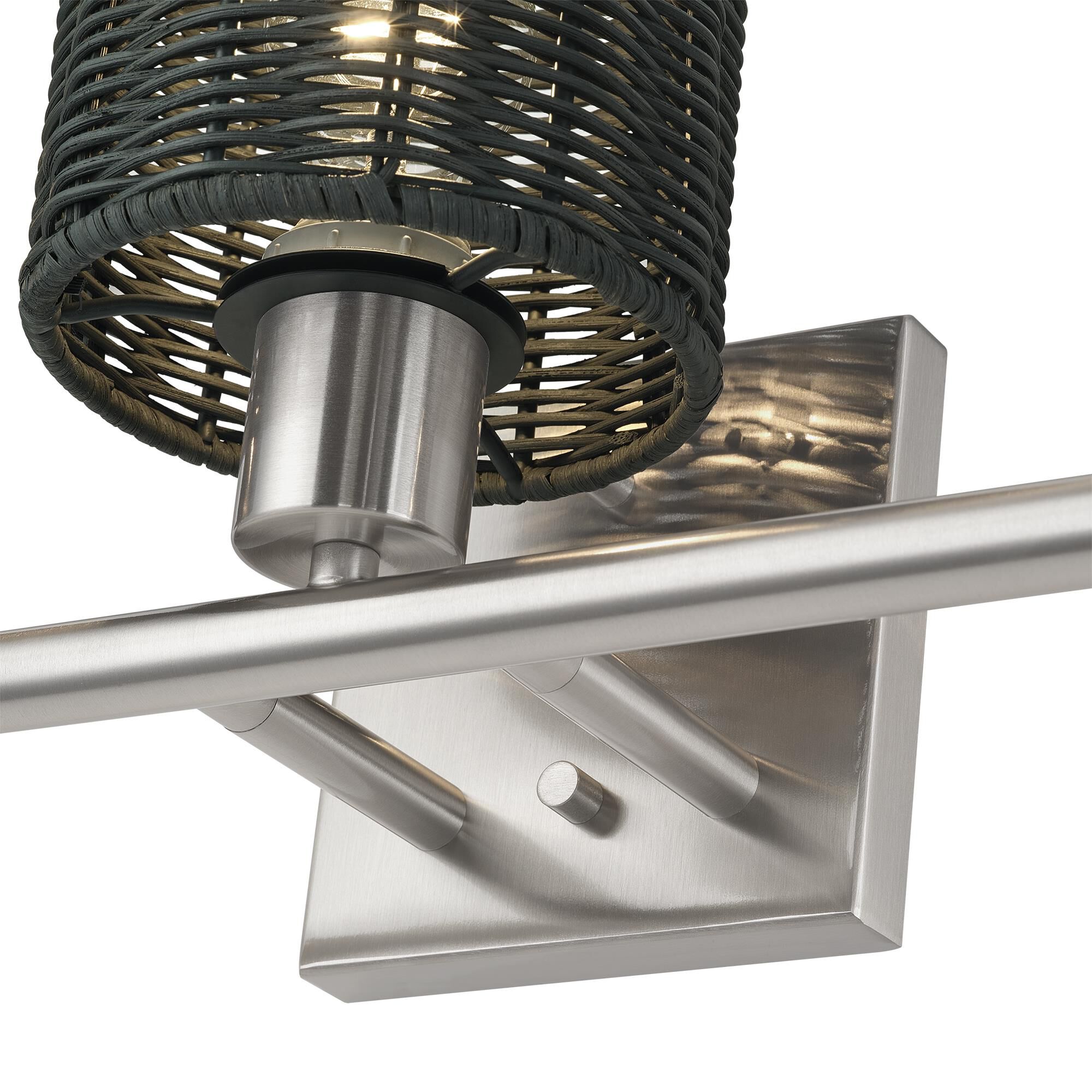 Shown in Brushed Nickel finish and Hand-Woven Charred Gray Color Rattan shade