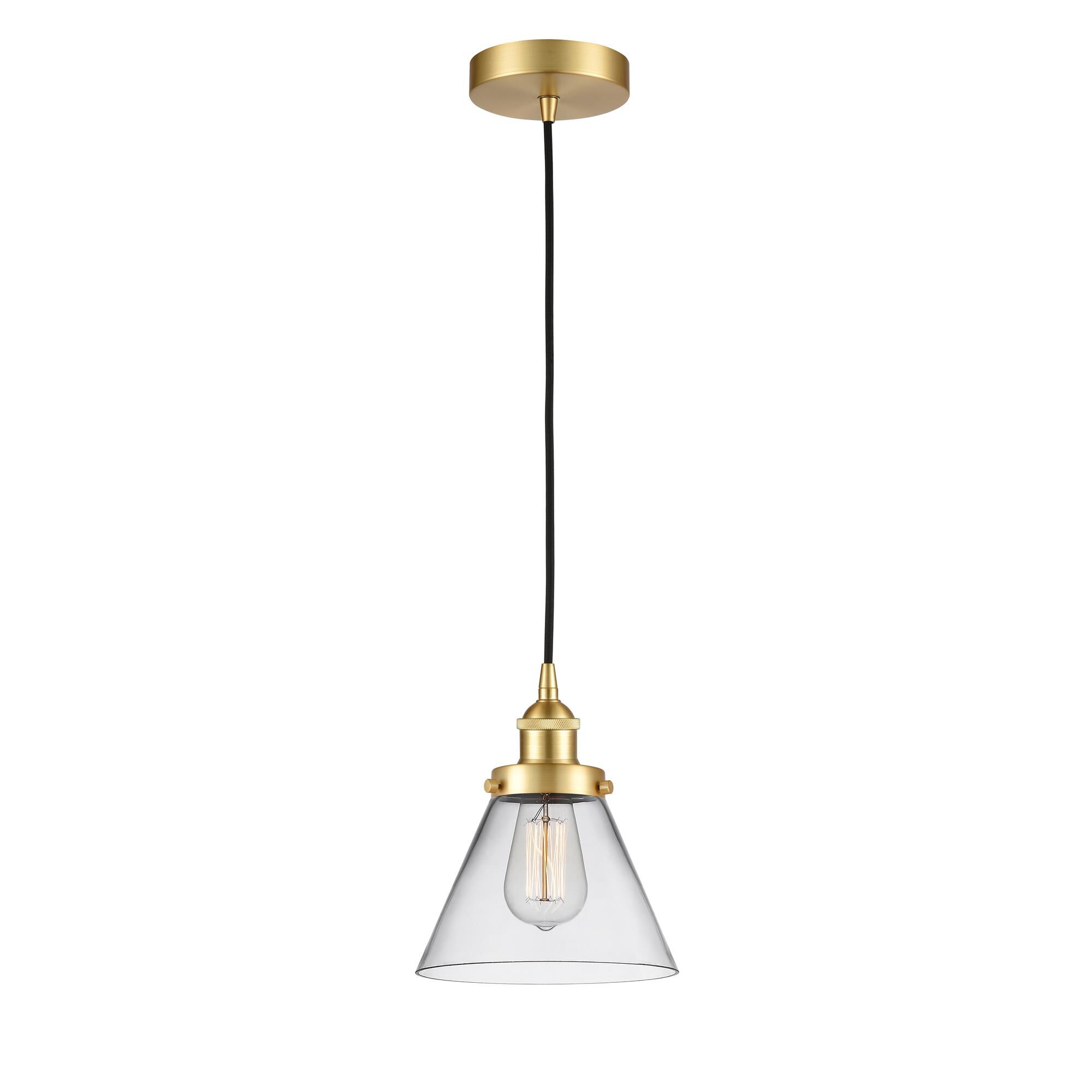 Shown in Satin Gold finish and Cased Matte White Large Cone glass