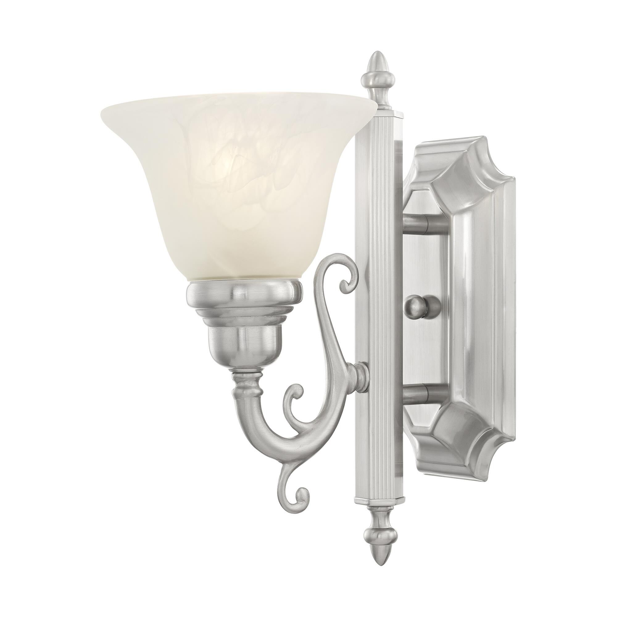 Shown in Brushed Nickel finish and White Alabaster glass