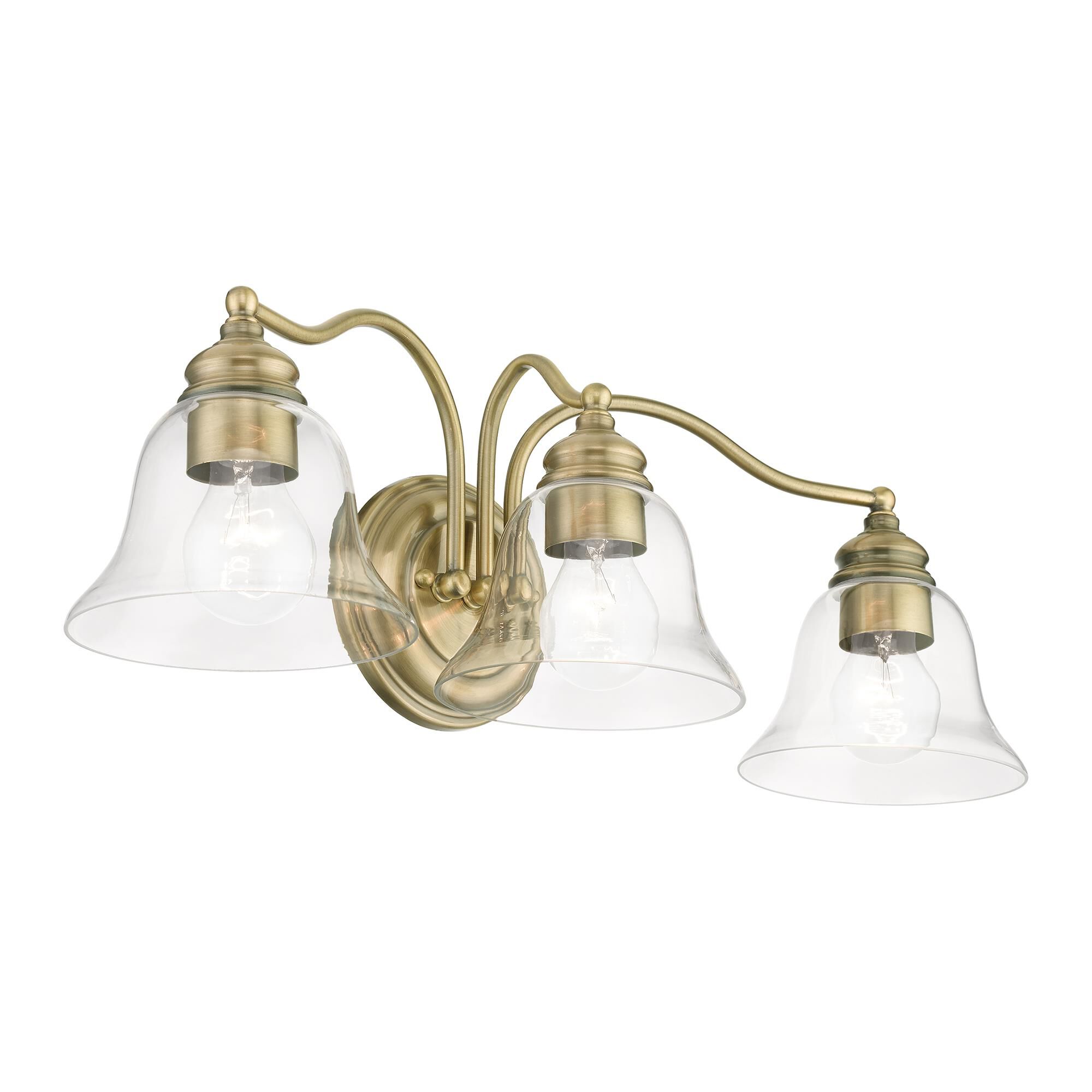Shown in Antique Brass finish and Hand Blown Clear glass