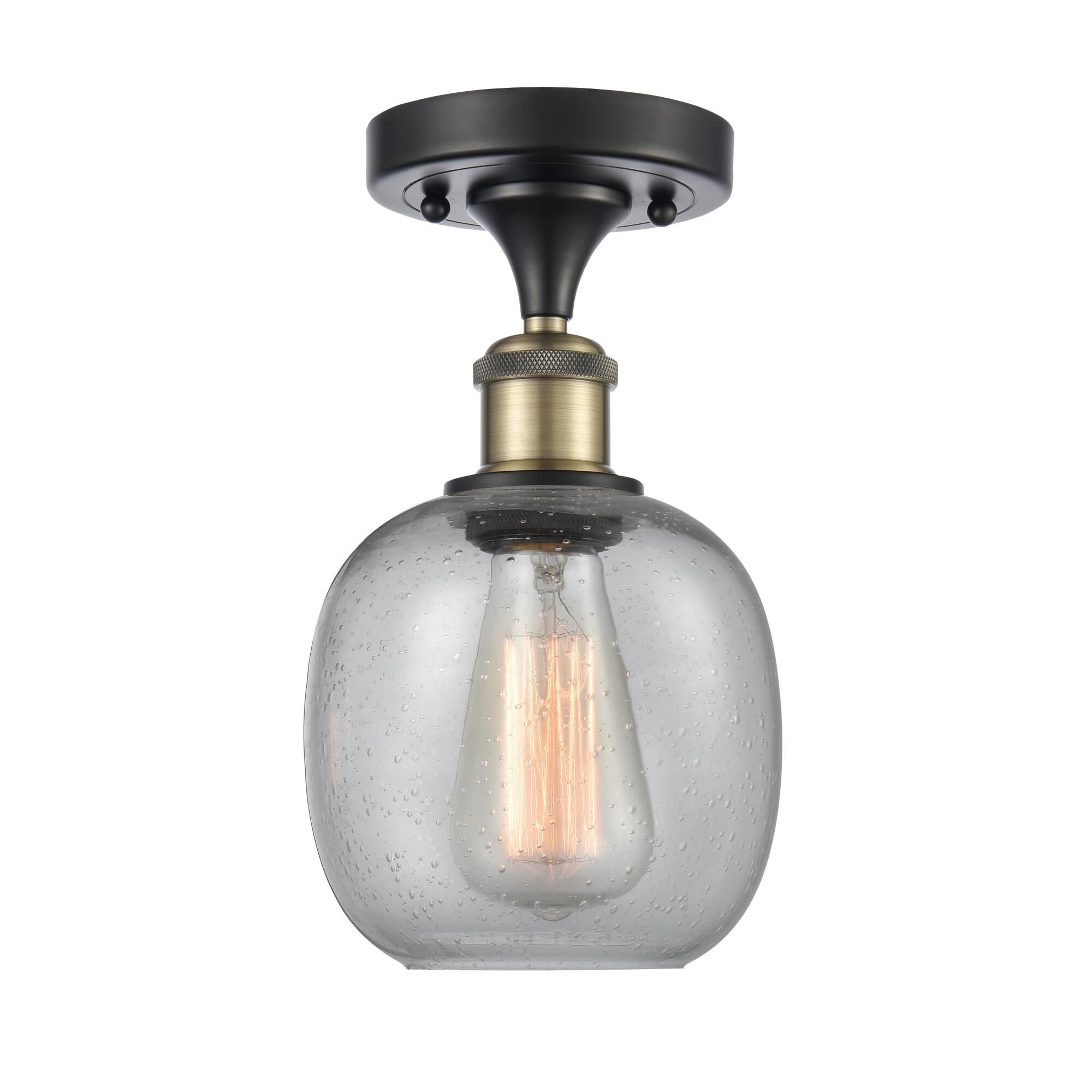 Shown in Black Antique Brass finish and Sphere glass and Glass shade