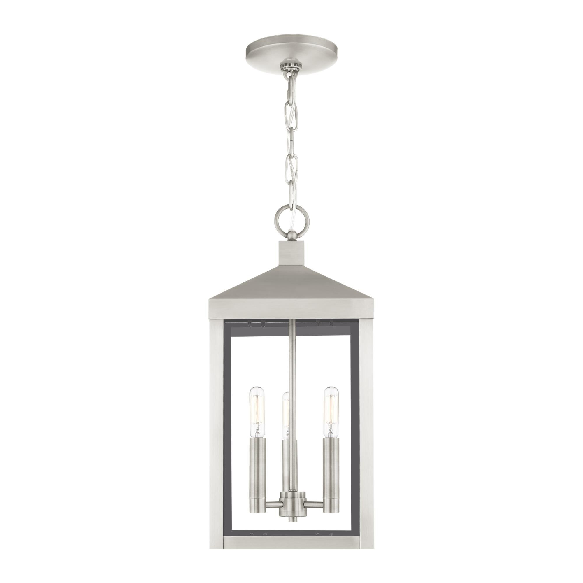 Shown in Brushed Nickel finish and Clear glass and Clear Glass shade