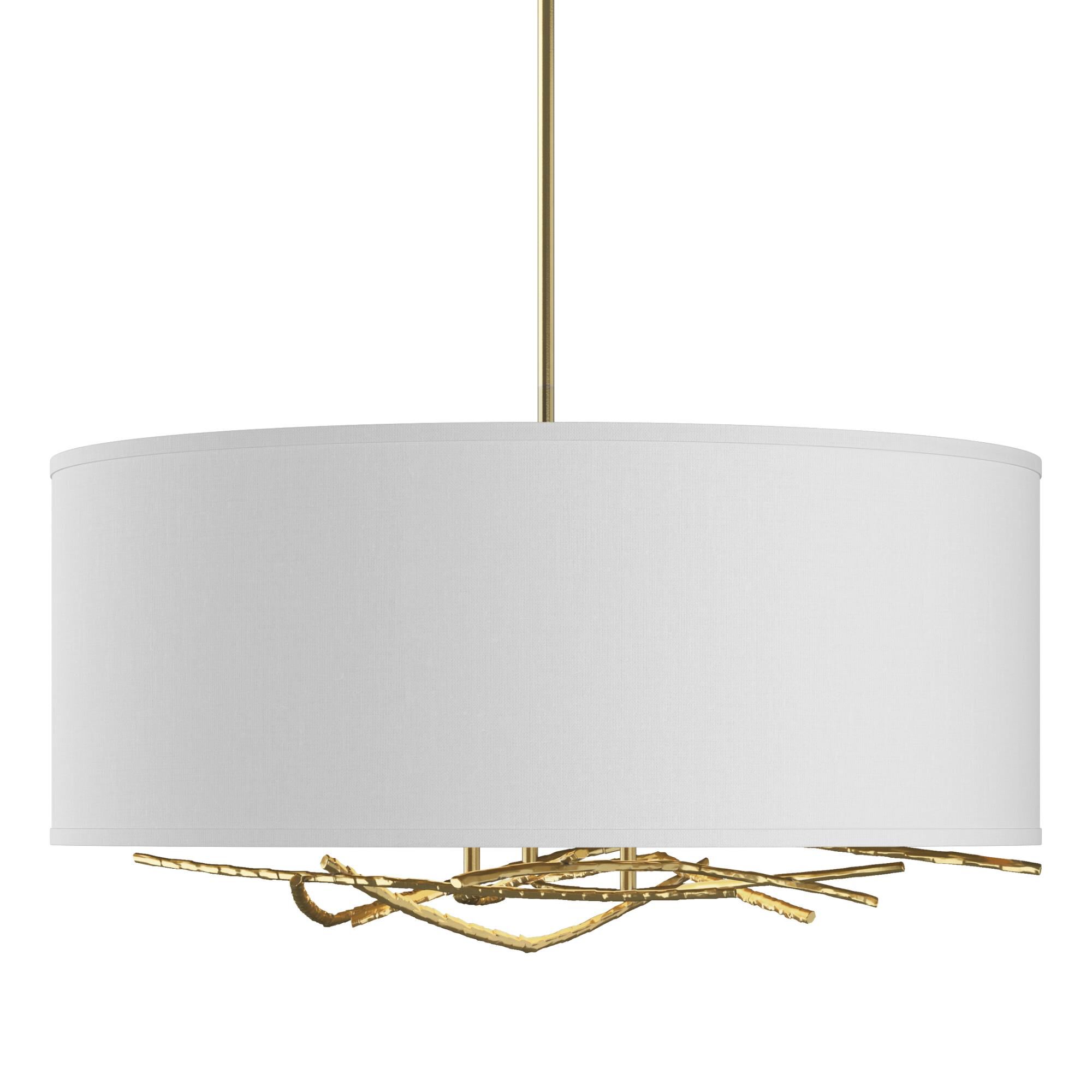 Shown in Modern Brass finish and White Fabric shade