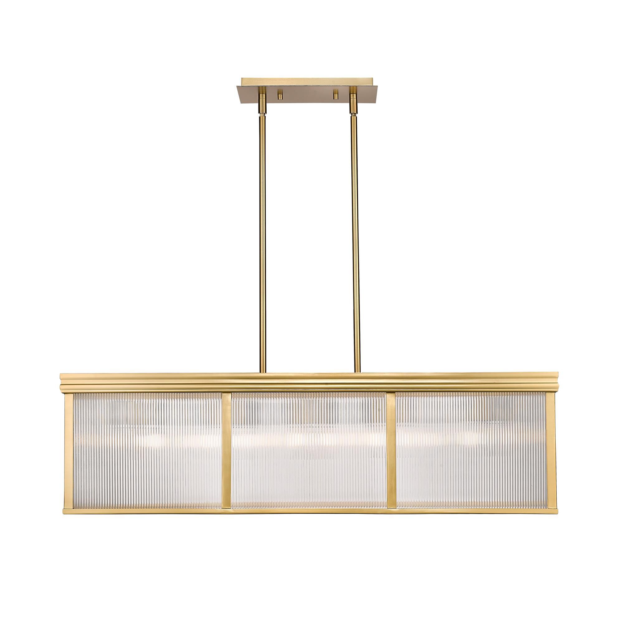 Shown in Modern Gold finish and Clear Ribbed glass and Clear Ribbed shade