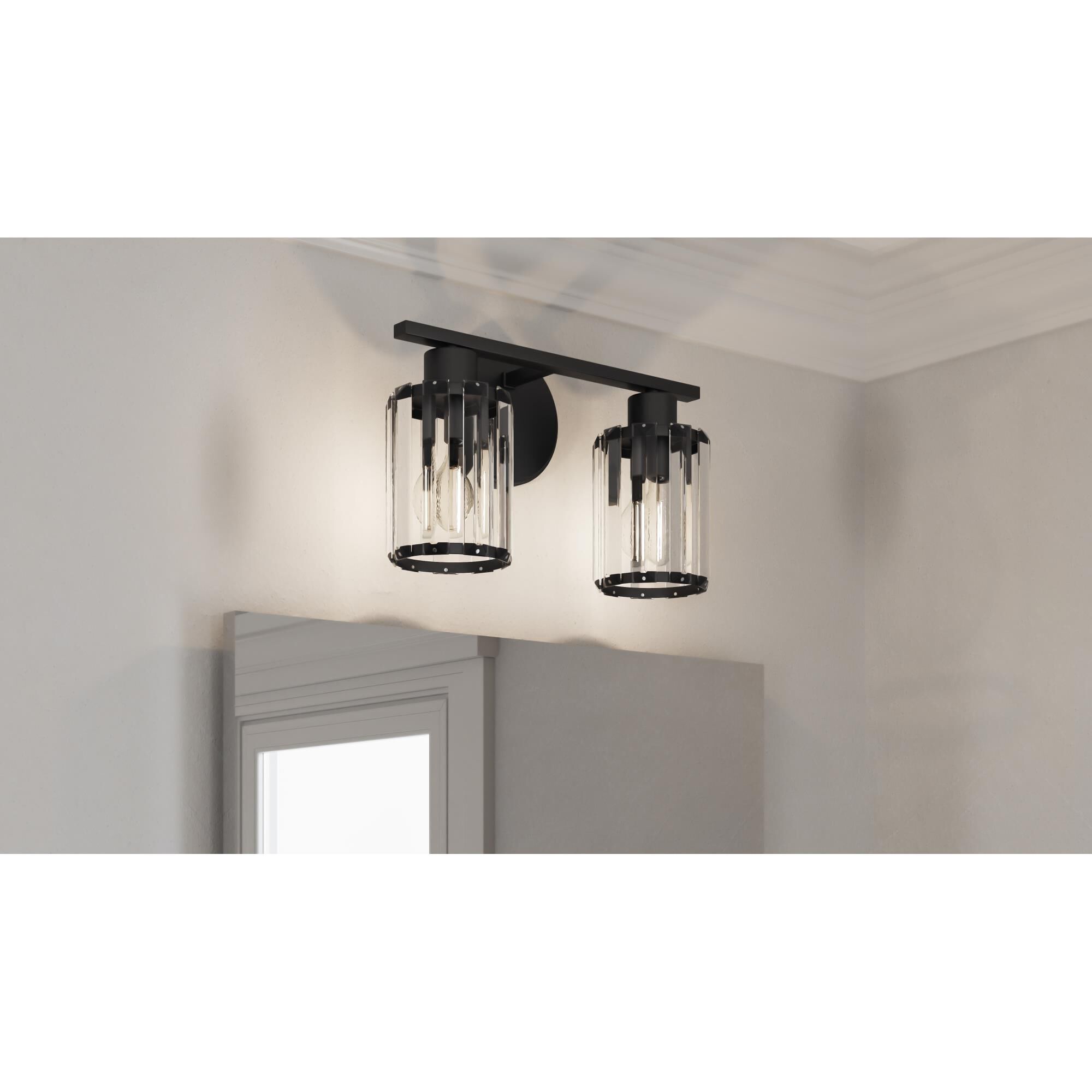 Shown in Matte Black finish and Clear Beveled Crystal glass