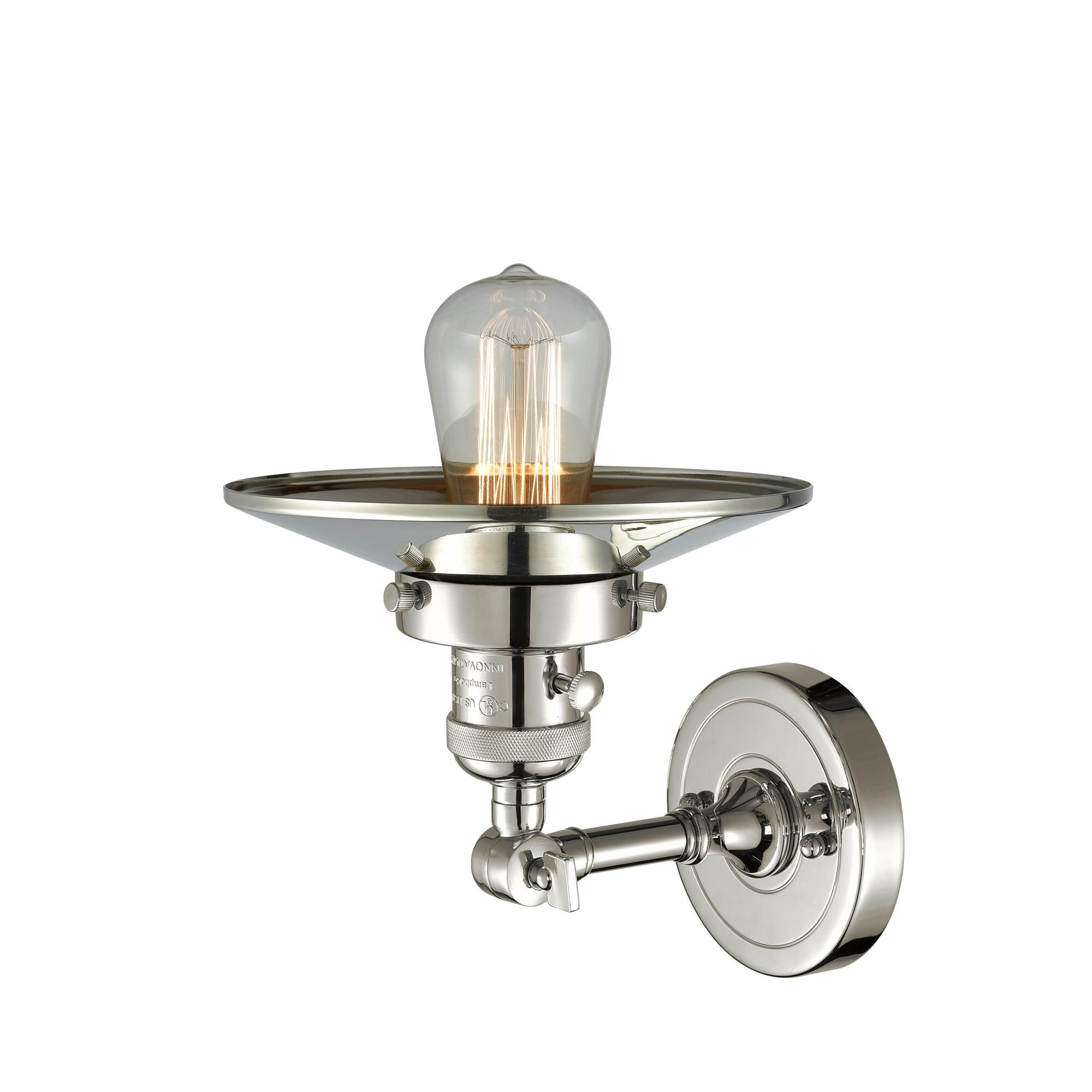 Shown in Polished Nickel finish and Polished Nickel glass and Polished Nickel shade and Switch on Socket accent