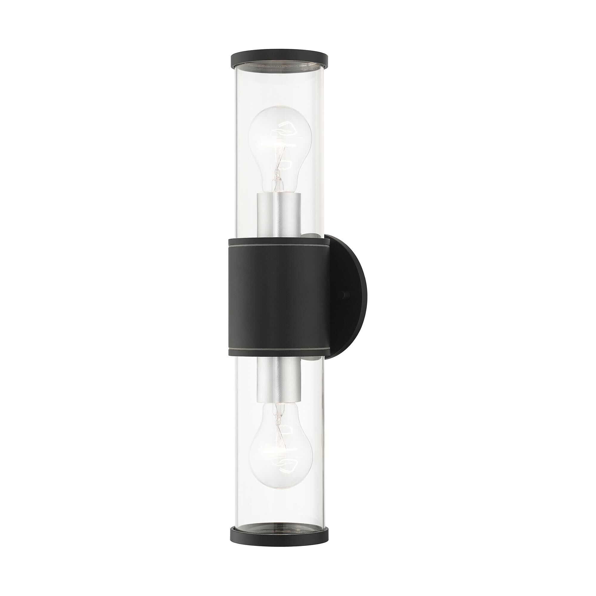 Shown in Textured Black With Antique Silver Accents finish and Clear glass