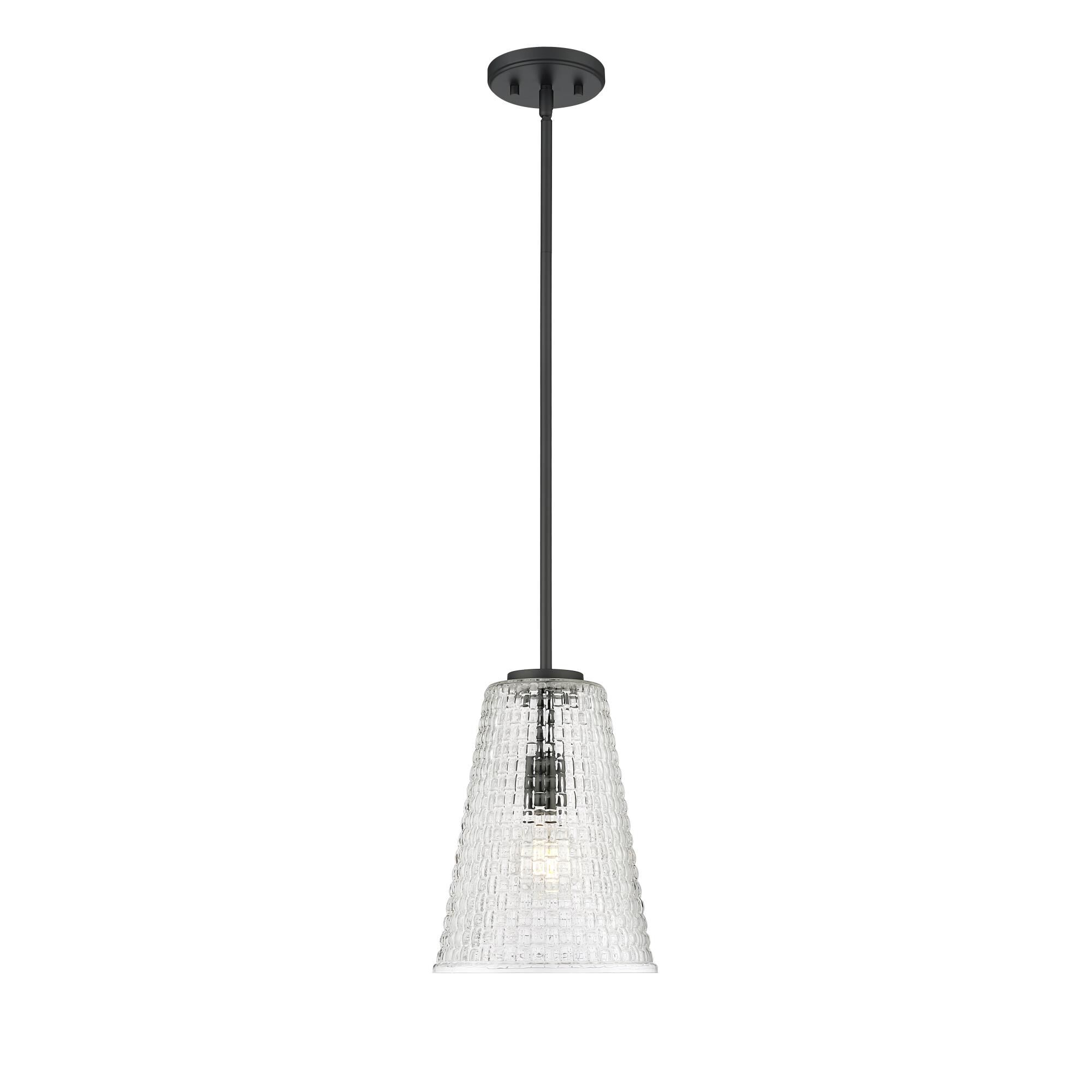 Shown in Matte Black finish and Clear Woven Lattice glass