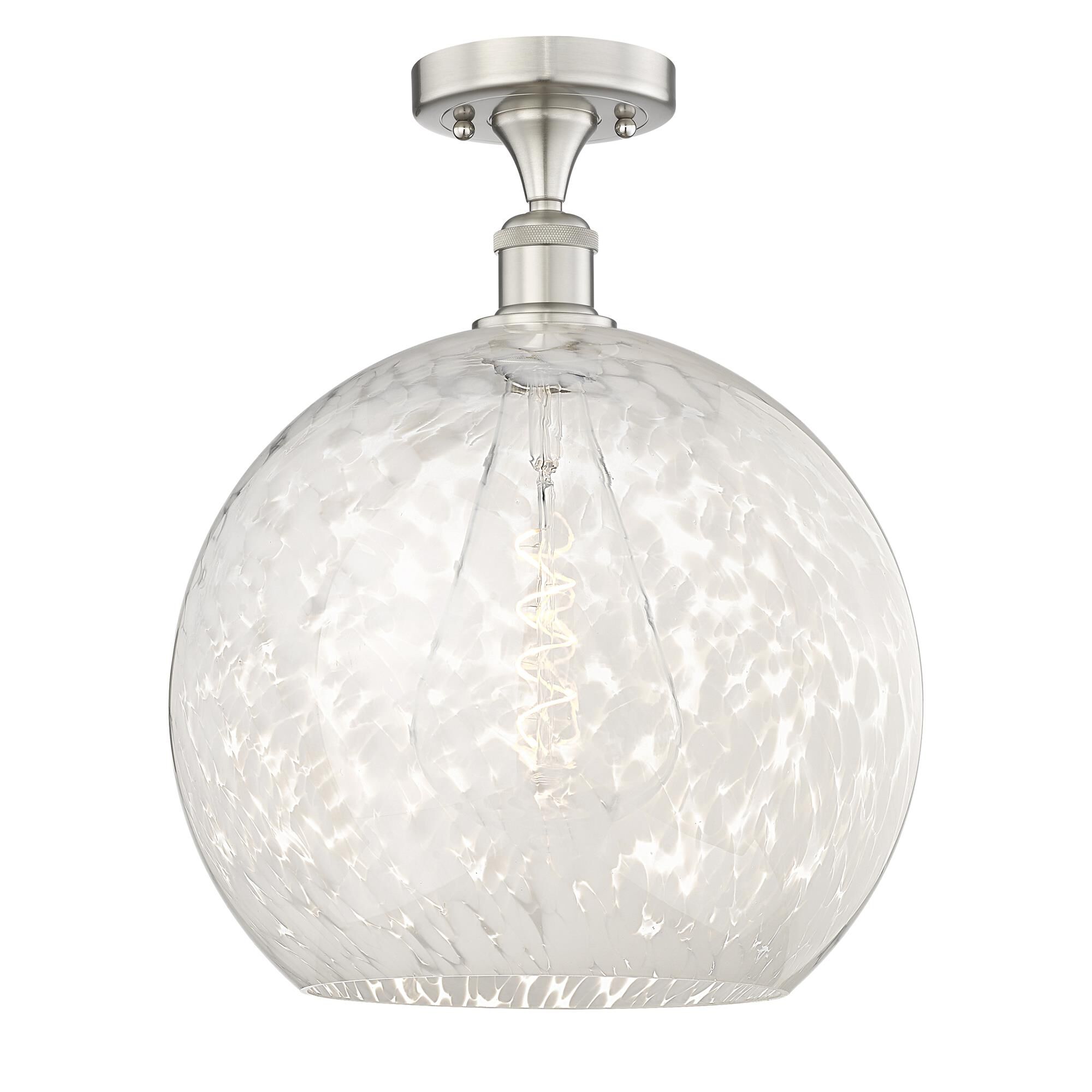 Shown in Brushed Satin Nickel finish and White Mouchette glass
