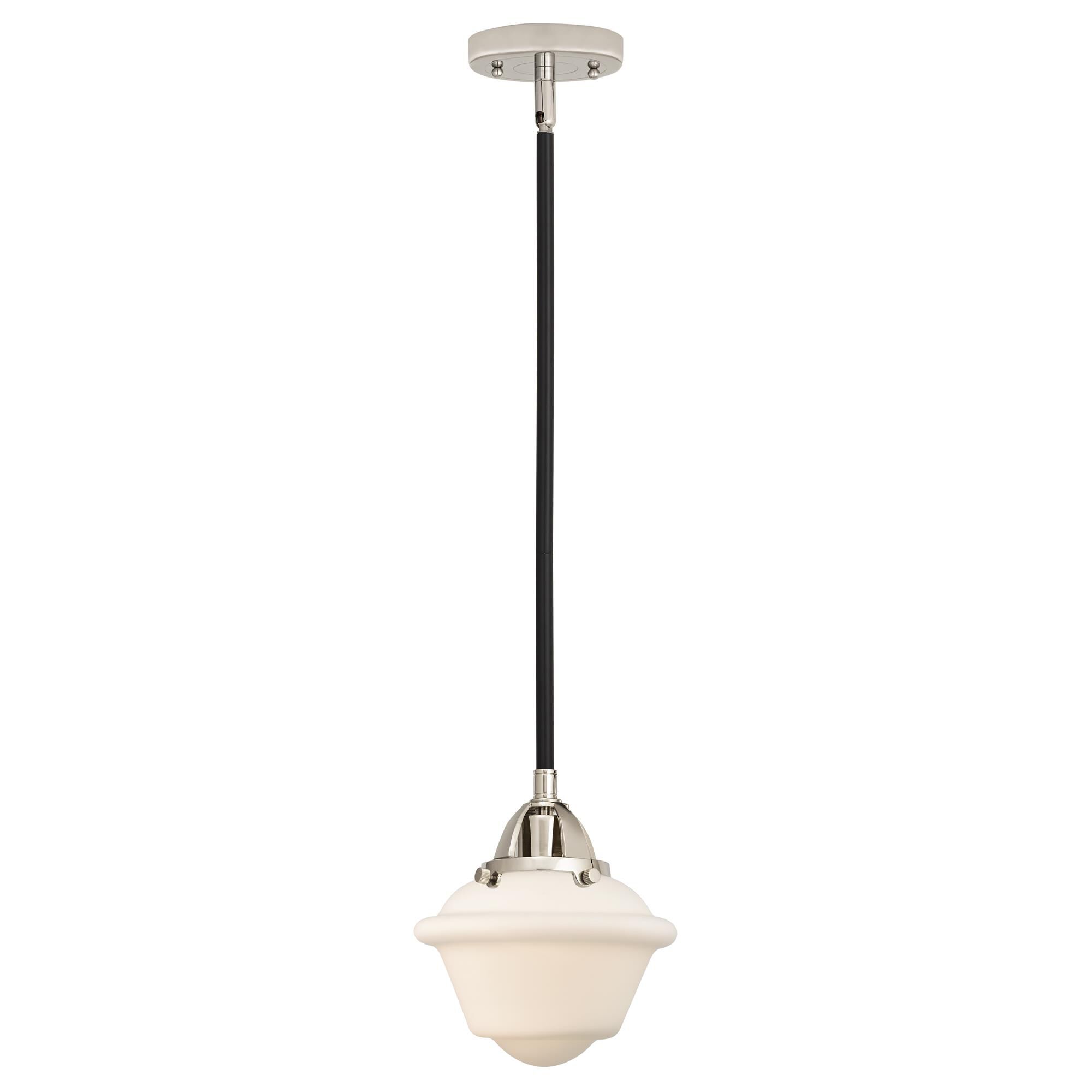Shown in Black Polished Nickel finish and Matte White Cased Small Oxford glass and No Shade shade