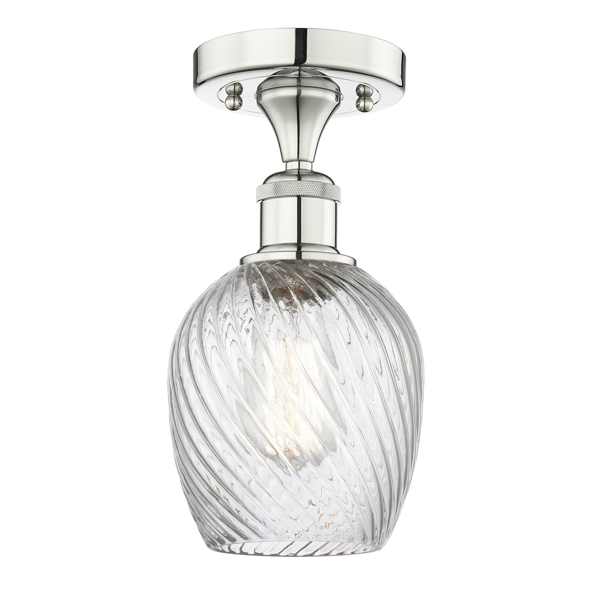 Shown in Polished Nickel finish and Clear Spiral Fluted glass