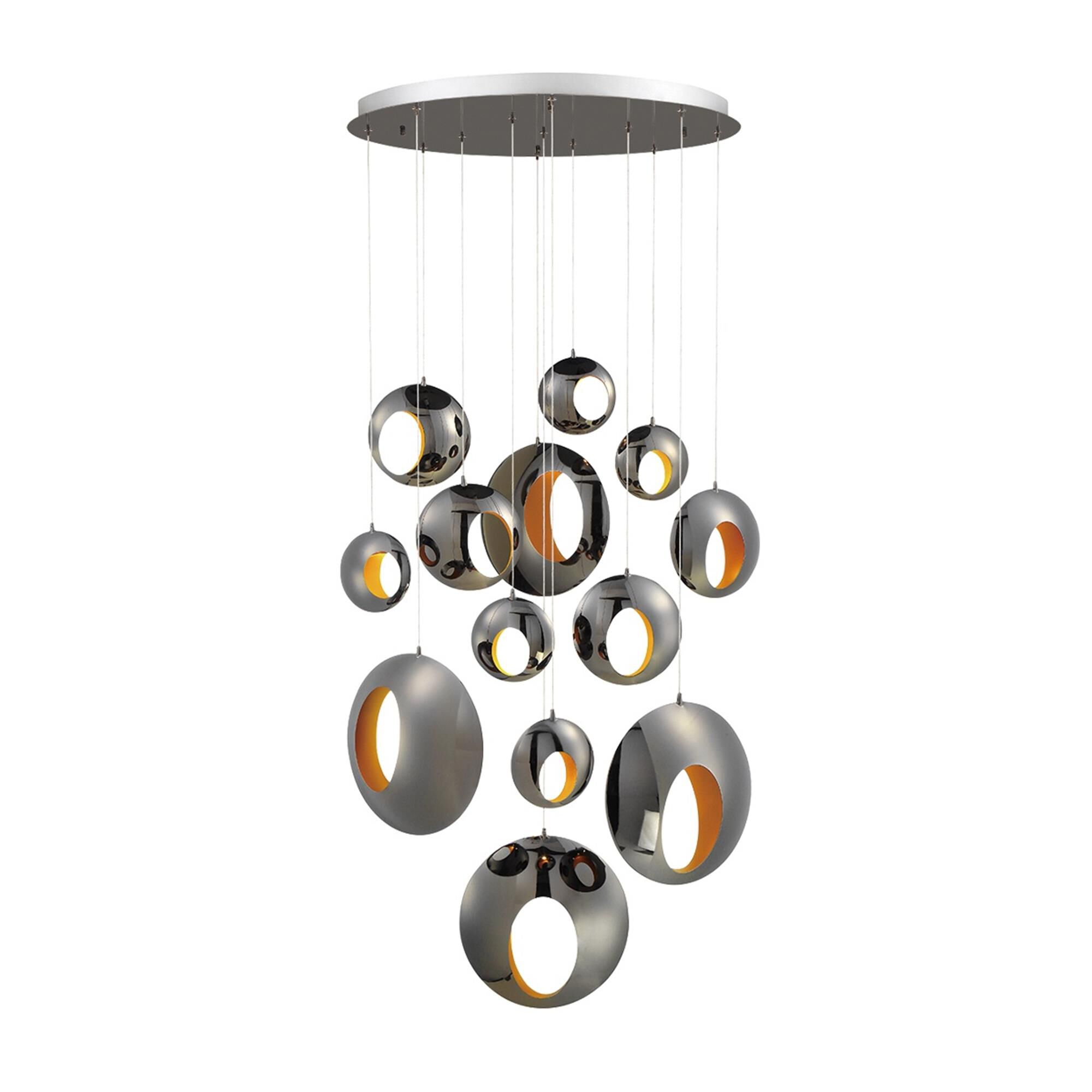 Shown in Black Chrome finish and Gold Inside shade and Gold accent